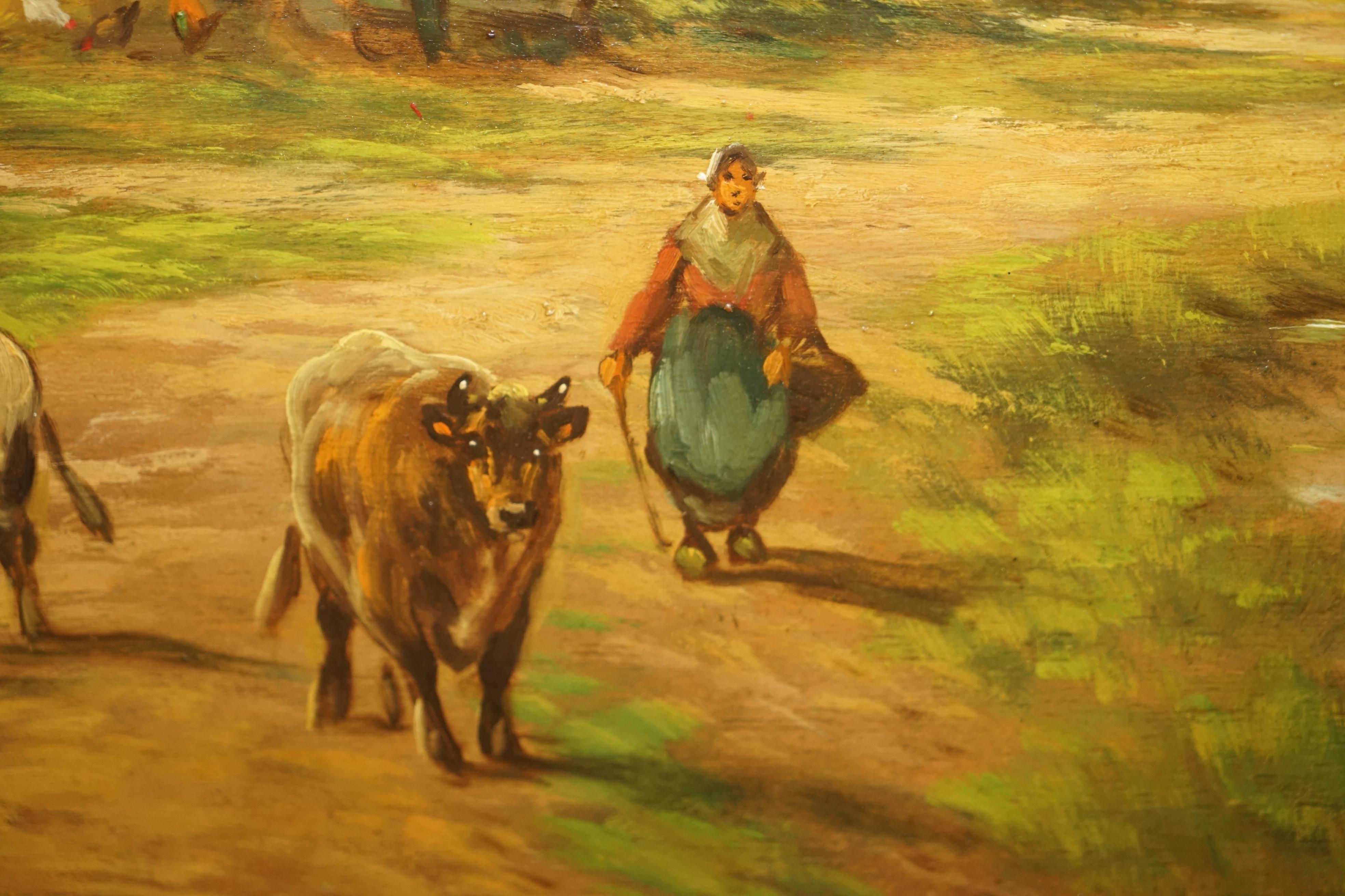 Grande peinture à l'huile flamande ancienne signée Jihuitog, Scène rurale datant d'environ 1880 en vente 10