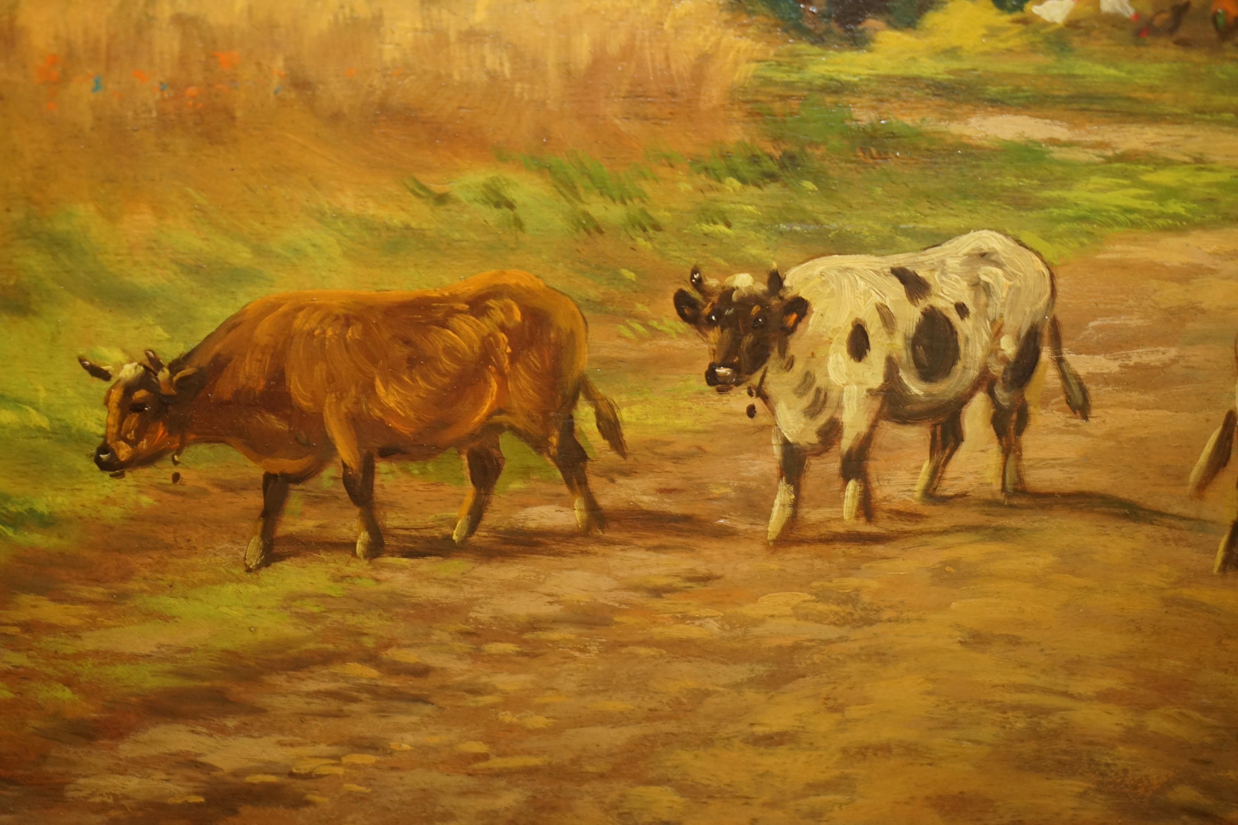 Massive Antique Flemish Oil Painting Signed Jihuitog circa 1880 Rural Scene For Sale 10