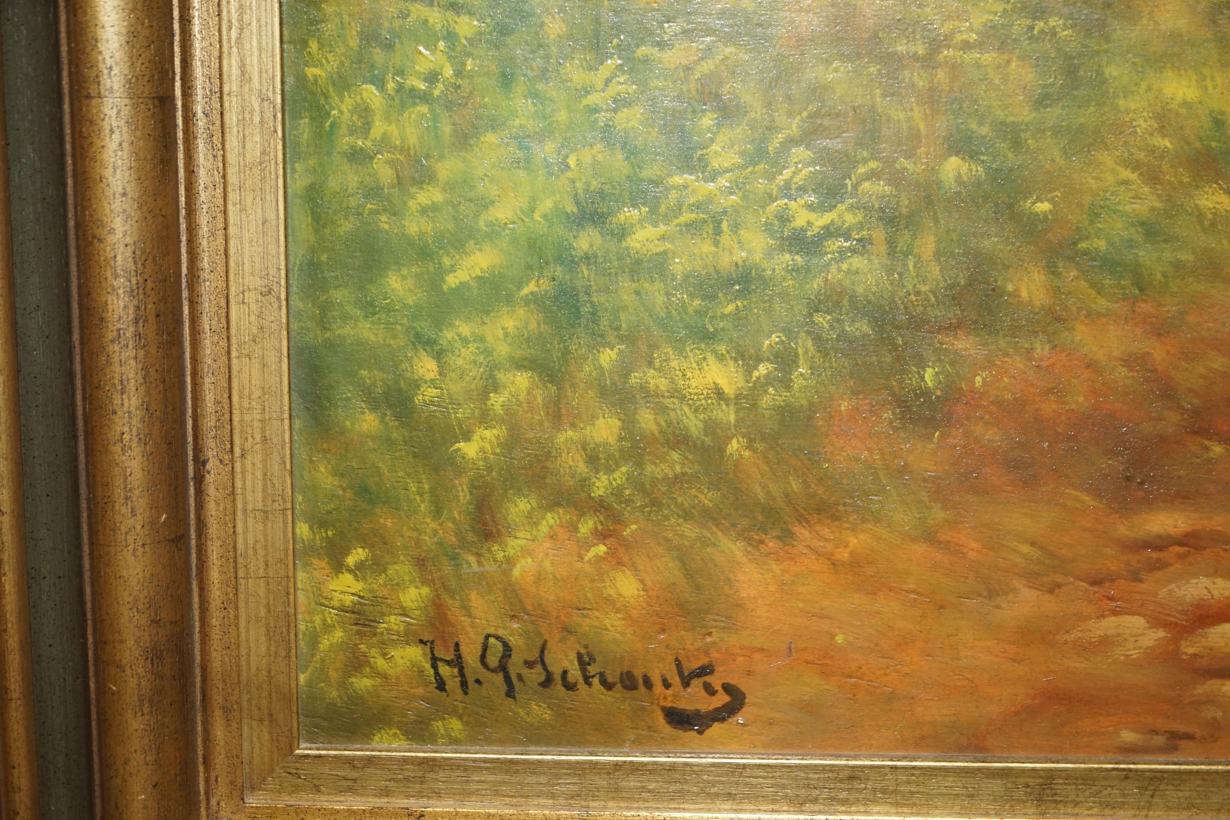 Grande peinture à l'huile flamande ancienne signée Jihuitog, Scène rurale datant d'environ 1880 en vente 13