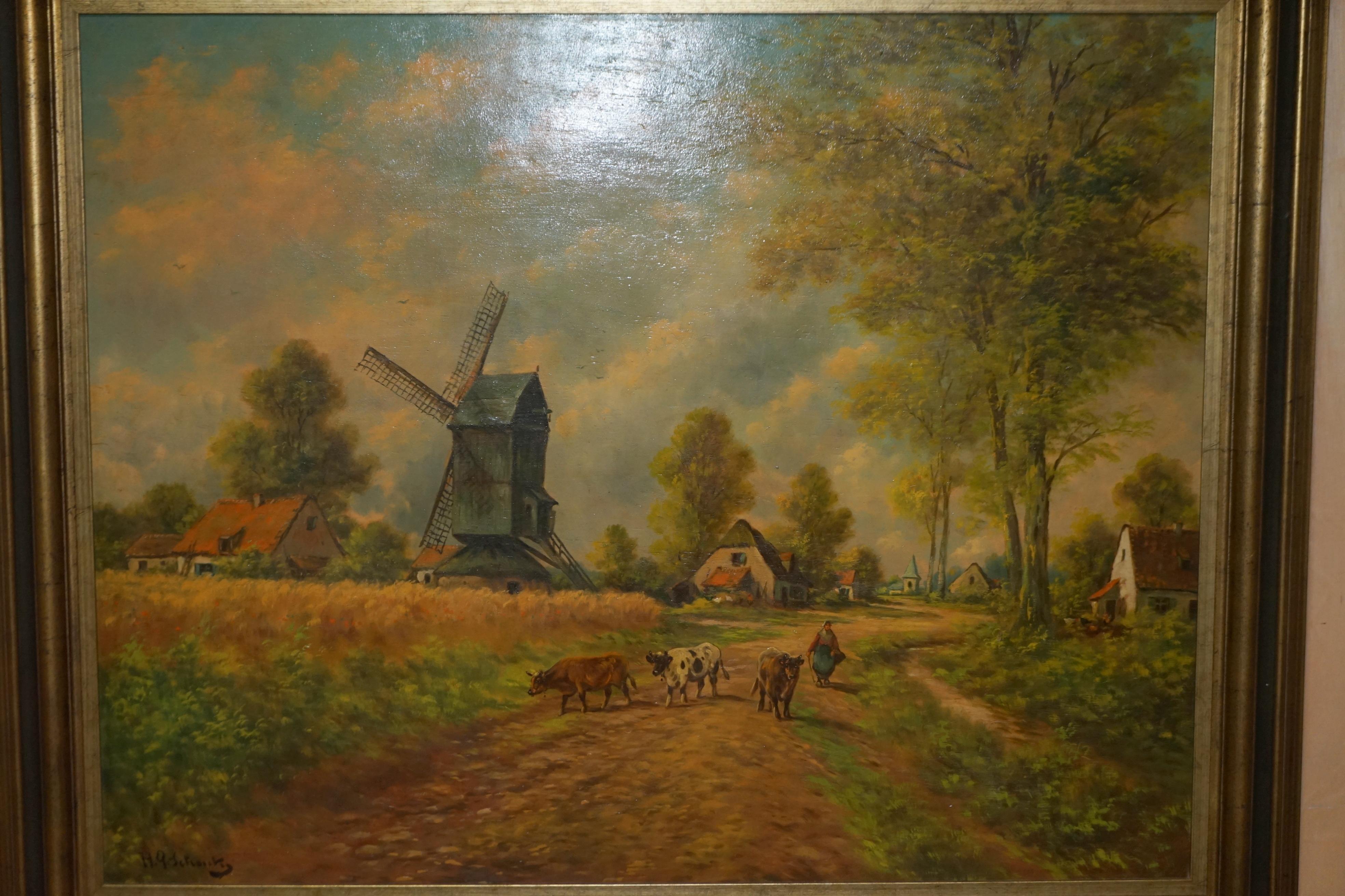 Fin du XIXe siècle Grande peinture à l'huile flamande ancienne signée Jihuitog, Scène rurale datant d'environ 1880 en vente