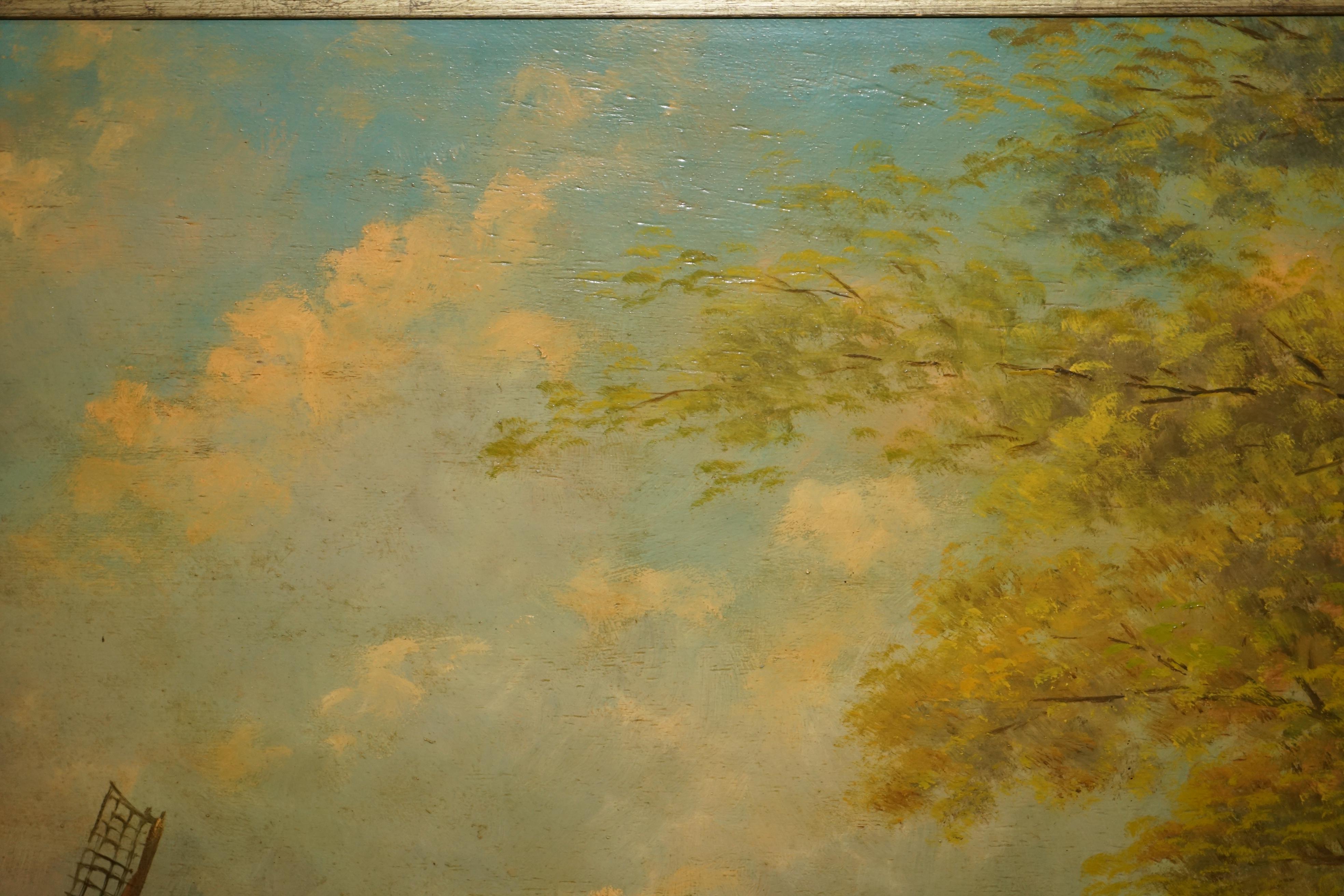 Canvas Massive Antique Flemish Oil Painting Signed Jihuitog circa 1880 Rural Scene For Sale