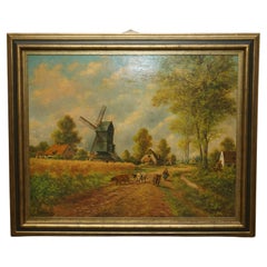 Massive Antique Flemish Oil Painting Signed Jihuitog circa 1880 Rural Scene