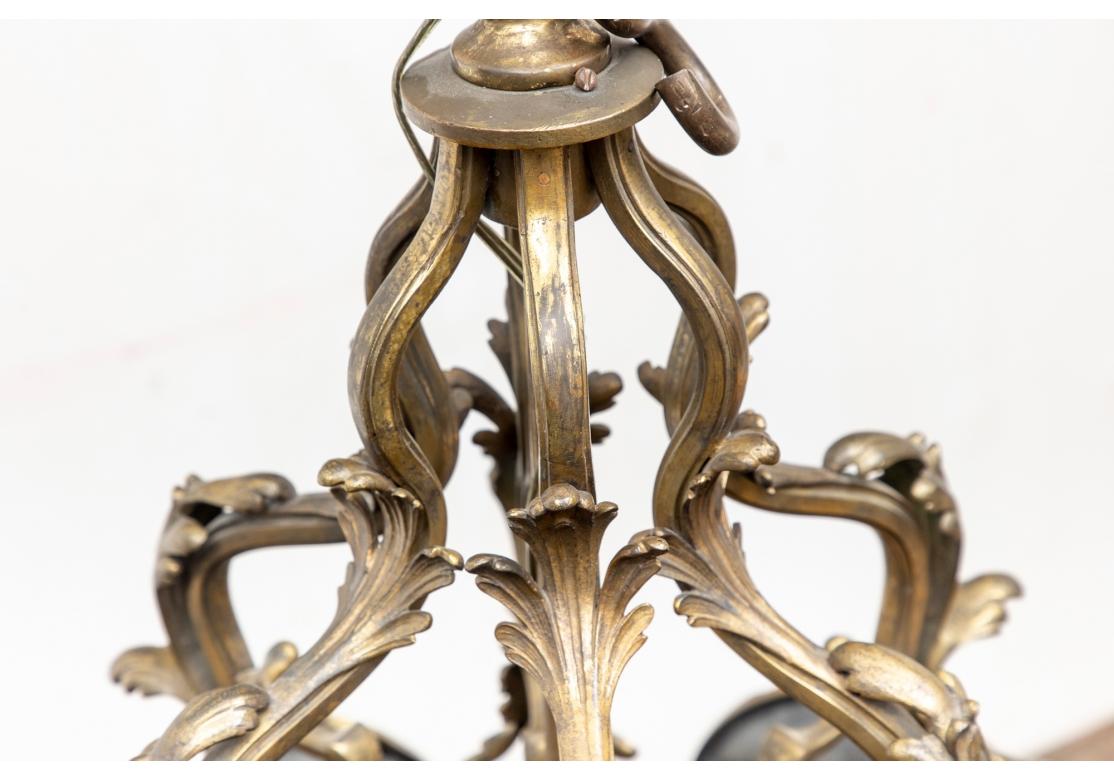 Massive Antique French Bronze Six Light Lantern Fixture For Sale 7