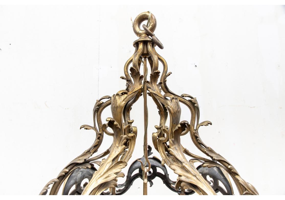 Massive Antique French Bronze Six Light Lantern Fixture For Sale 2