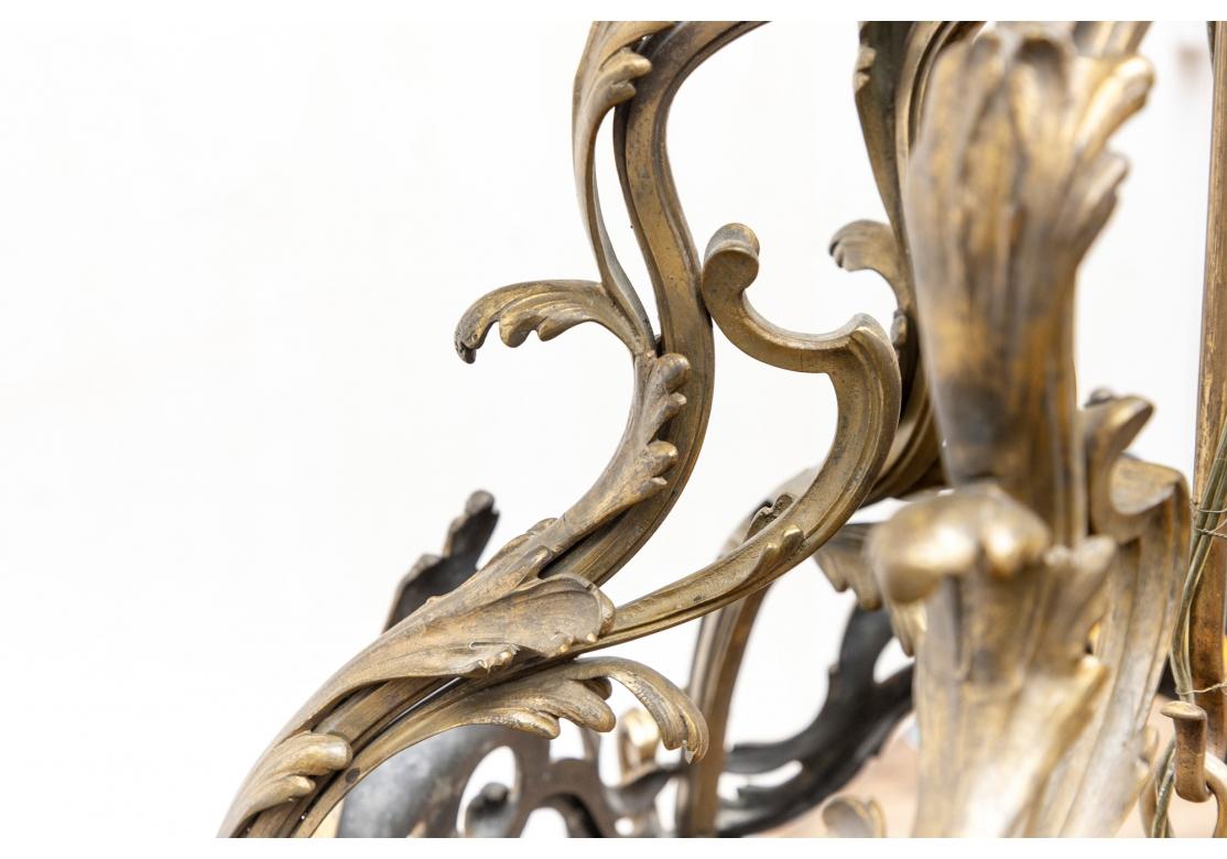 Massive Antique French Bronze Six Light Lantern Fixture For Sale 3