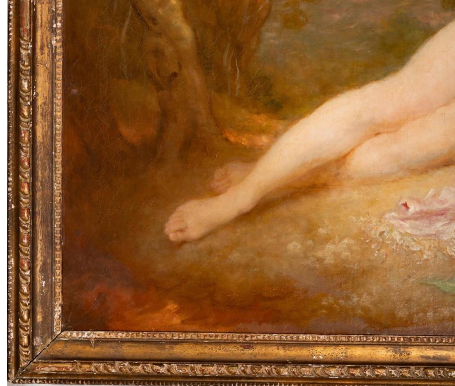 Massive peinture à l'huile ancienne de Louis Anquetin représentant Vénus et Cupidon. Bon état - En vente à LOS ANGELES, CA