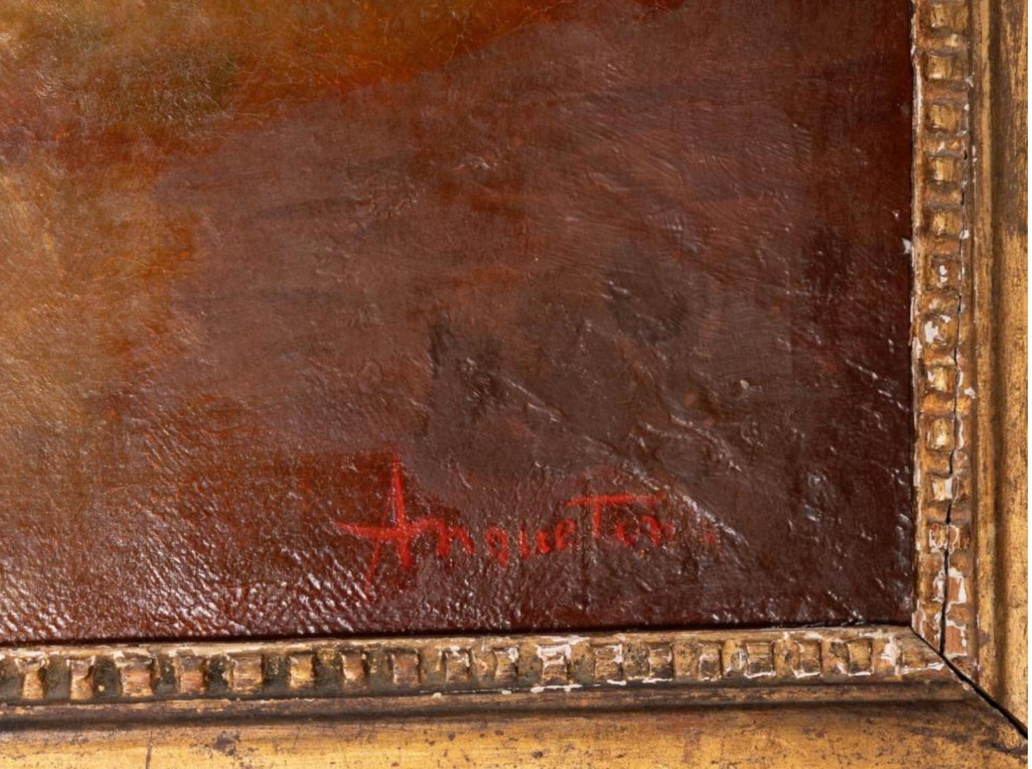 Toile Massive peinture à l'huile ancienne de Louis Anquetin représentant Vénus et Cupidon. en vente