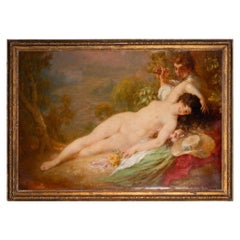 Massive Antique French Nude Oil Painting by Louis Anquetin of Venus & Cupid