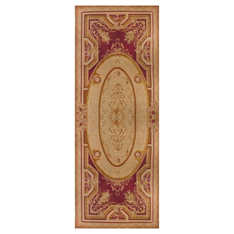Massive Antique French Palace Size Aubusson Rug 19'9x49' For Sale at