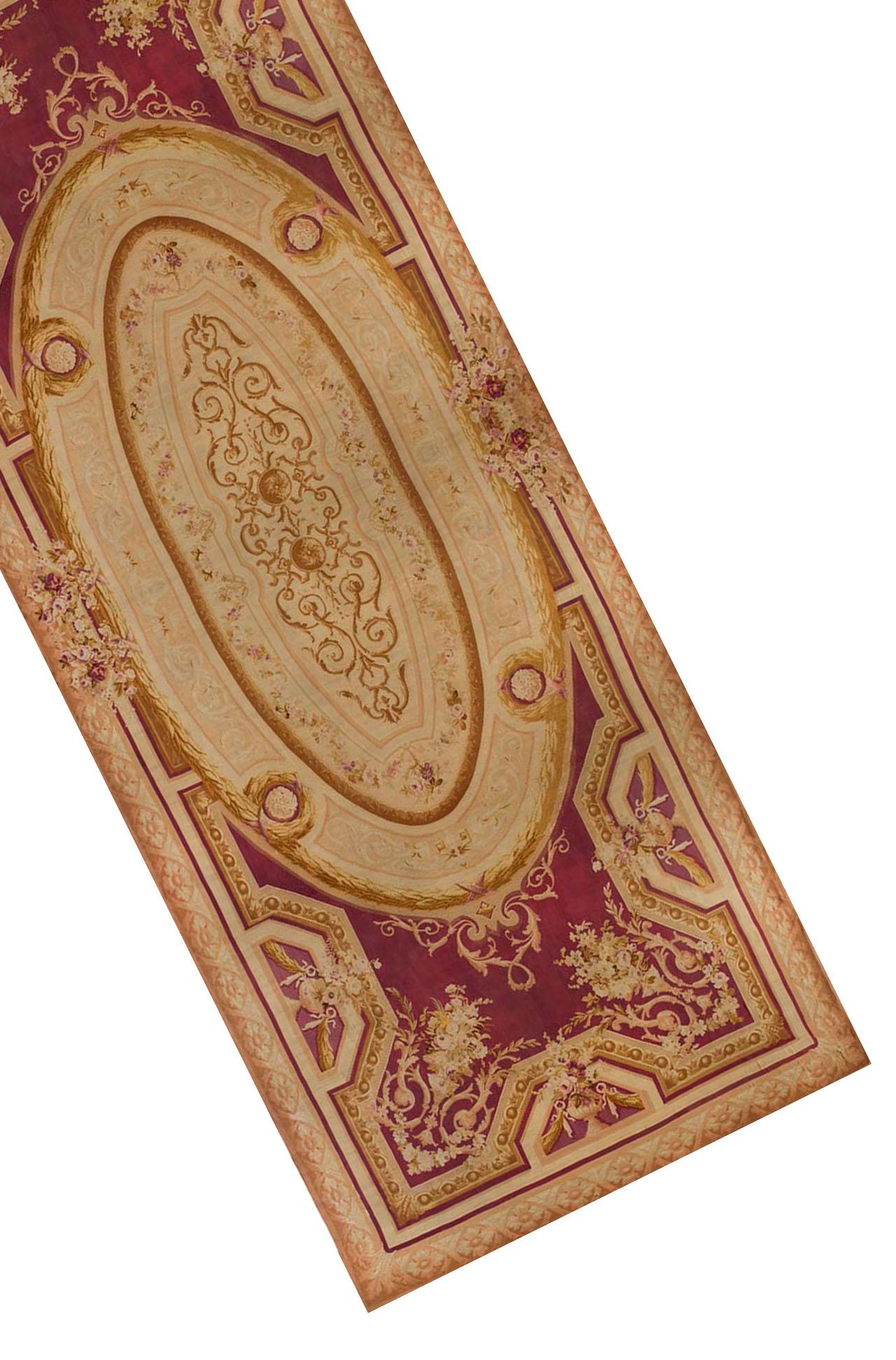 Massiver antiker französischer Aubusson-Teppich in Palastgröße  19'9x49' im Angebot 6