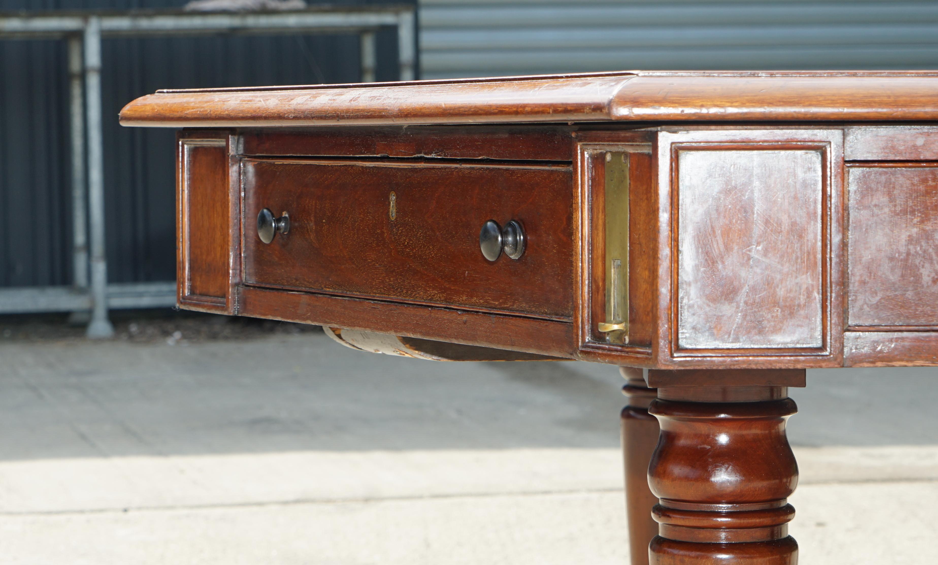 Hand-Crafted Massive Antique George III 1780 Hardwood Library Desk Table George Rex Locks For Sale