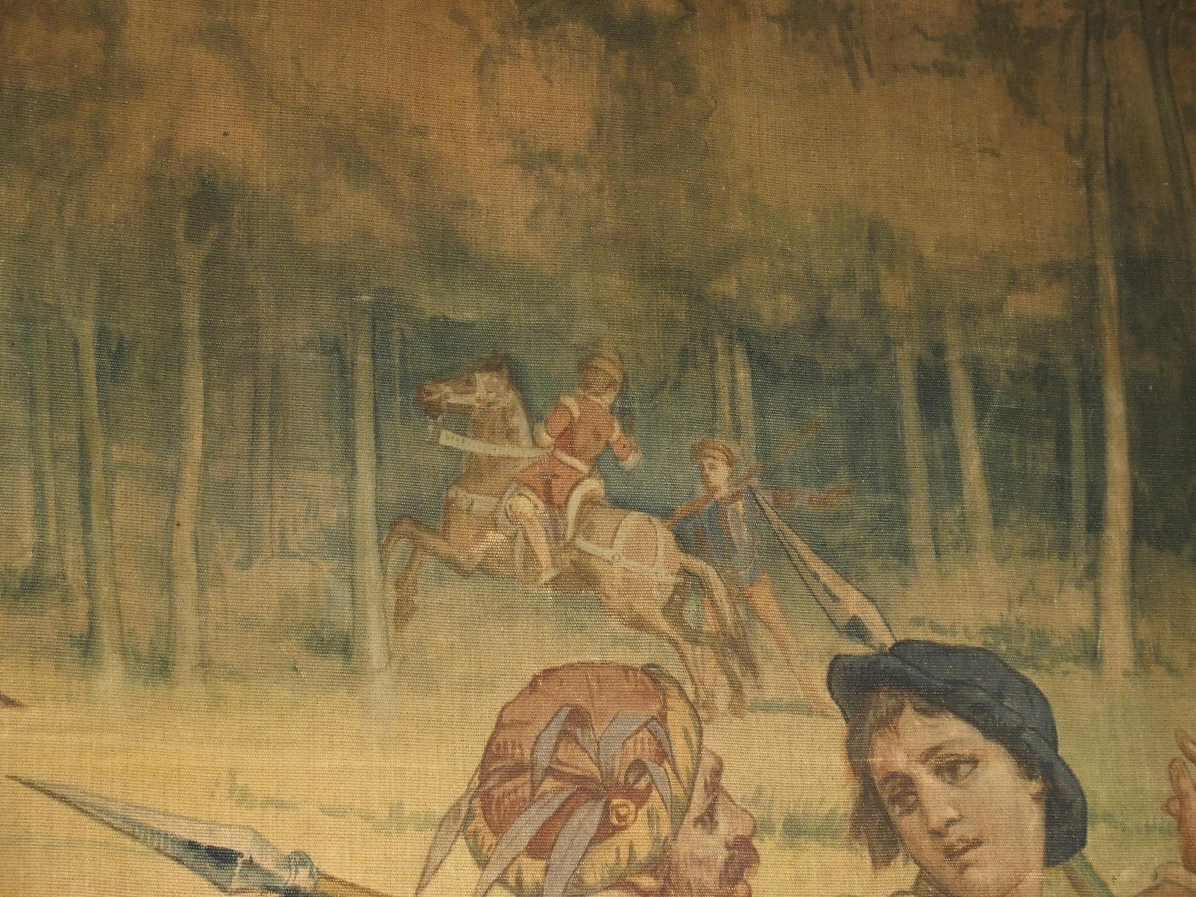 Massive Antique Italian Painted Canvas of a Hunt Scene, 19th Century 6