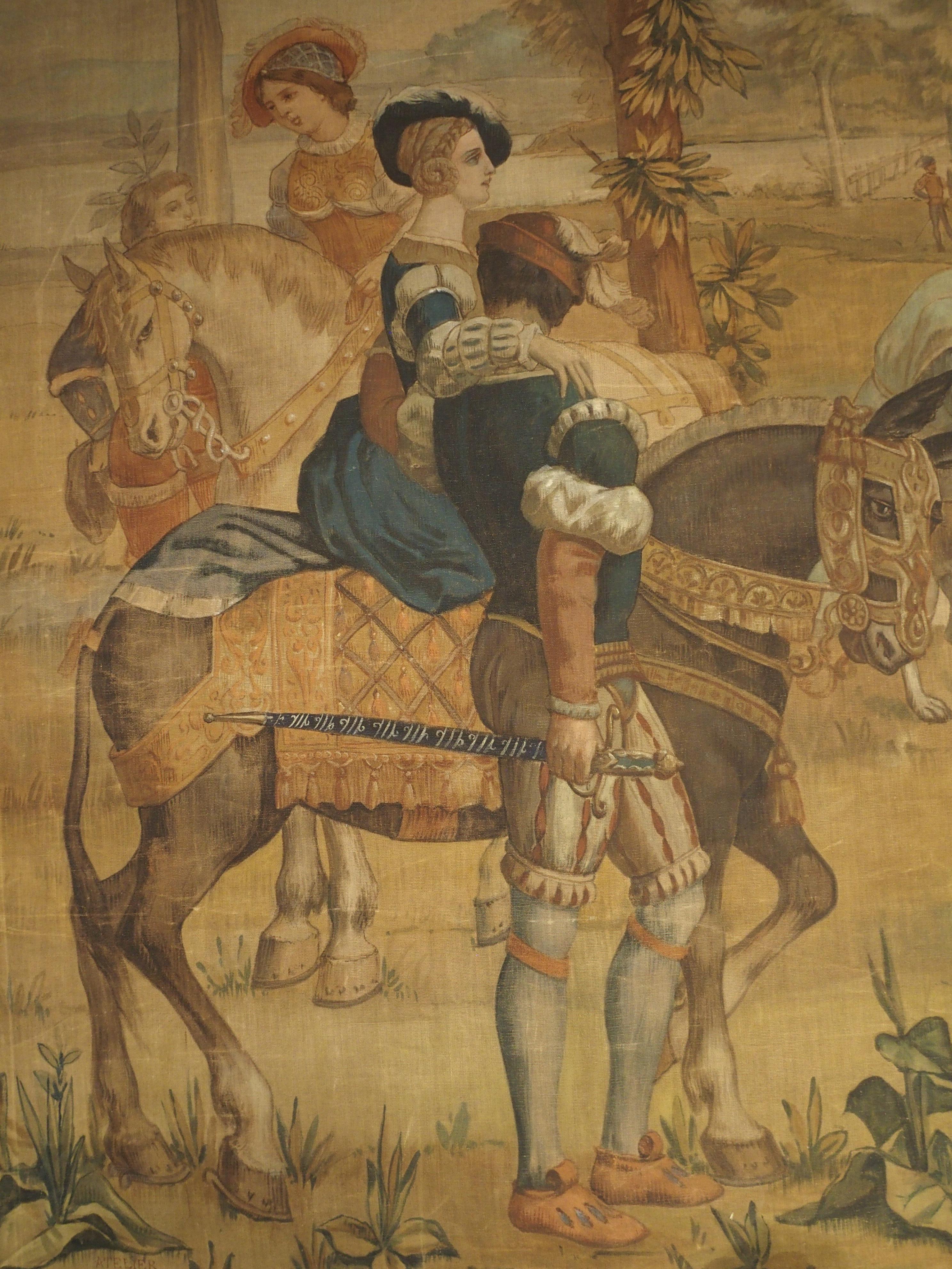 Massive Antique Italian Painted Canvas of a Hunt Scene, 19th Century 11