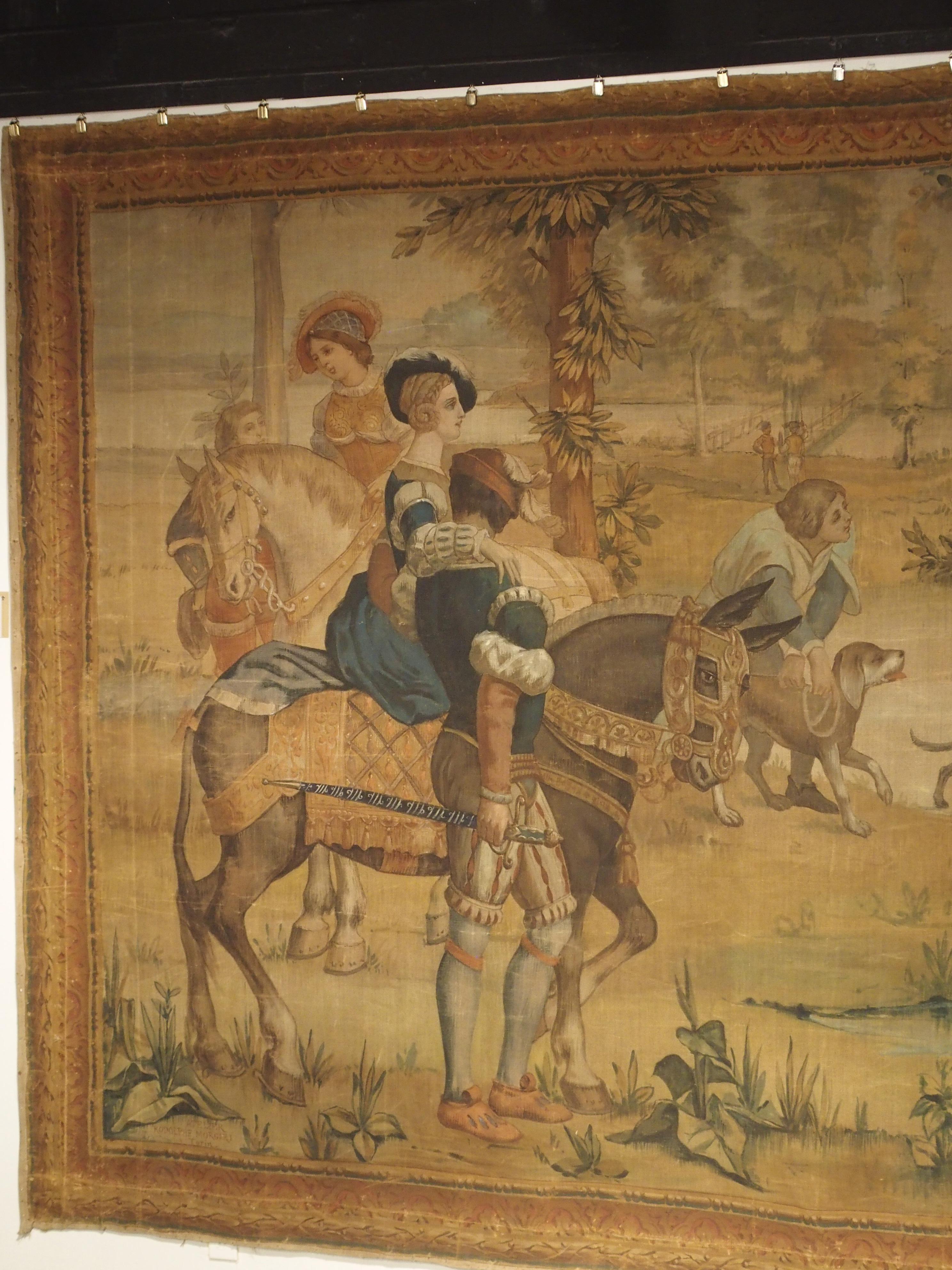 Massive Antique Italian Painted Canvas of a Hunt Scene, 19th Century In Good Condition In Dallas, TX