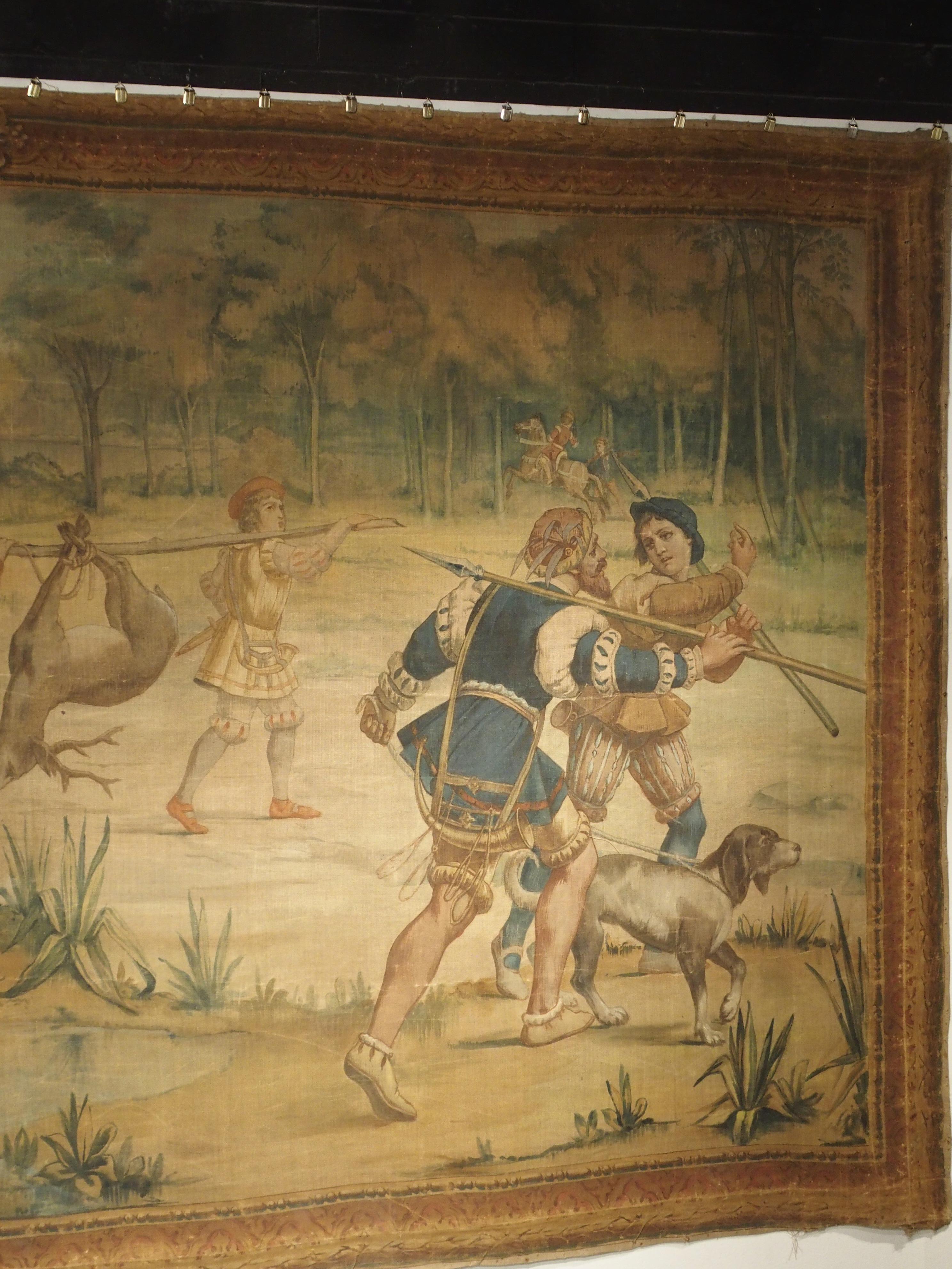 Massive Antique Italian Painted Canvas of a Hunt Scene, 19th Century 2