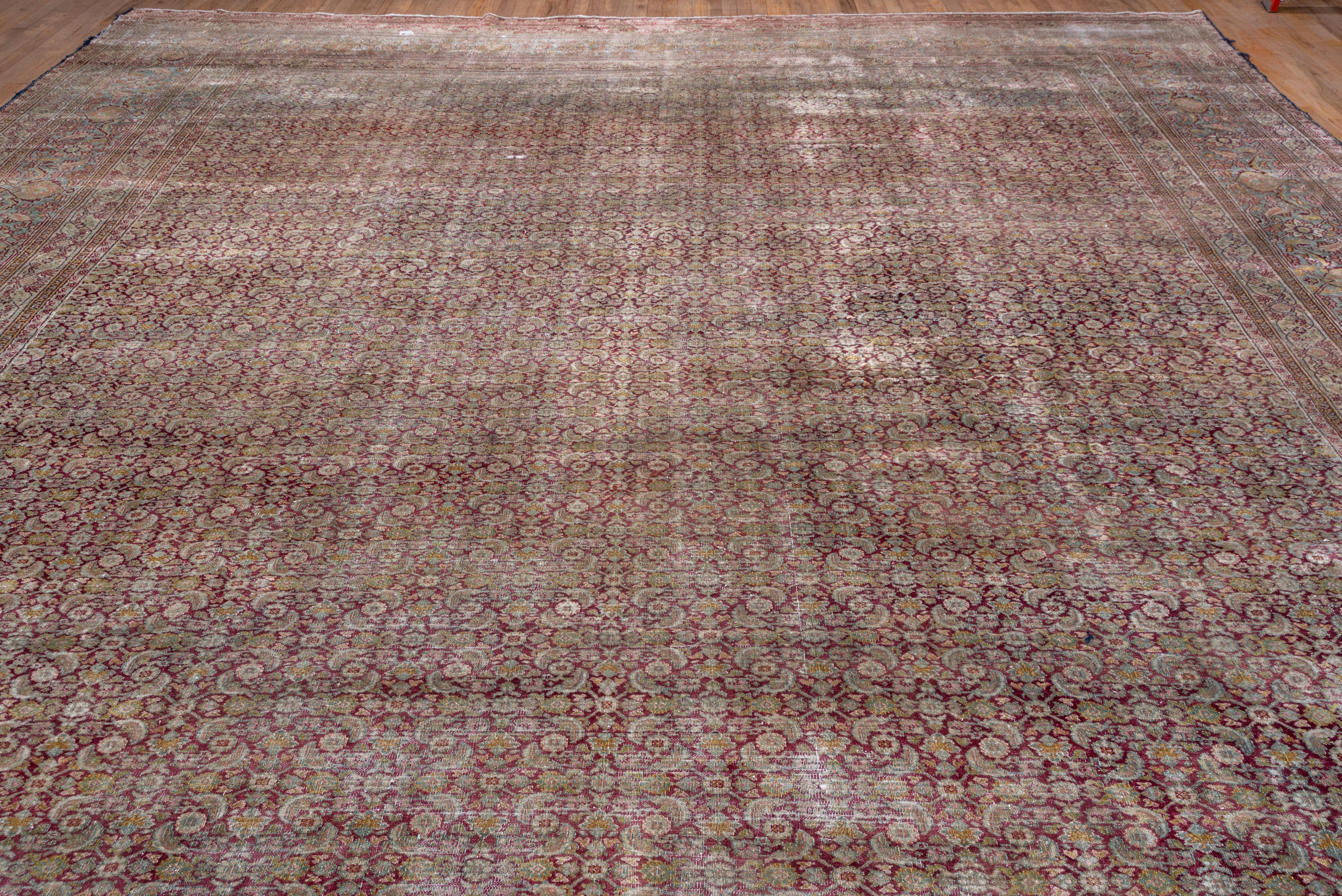 Massive Antique Persian Khorassan Carpet, Wine Herati Field, Light Blue Borders In Good Condition For Sale In New York, NY