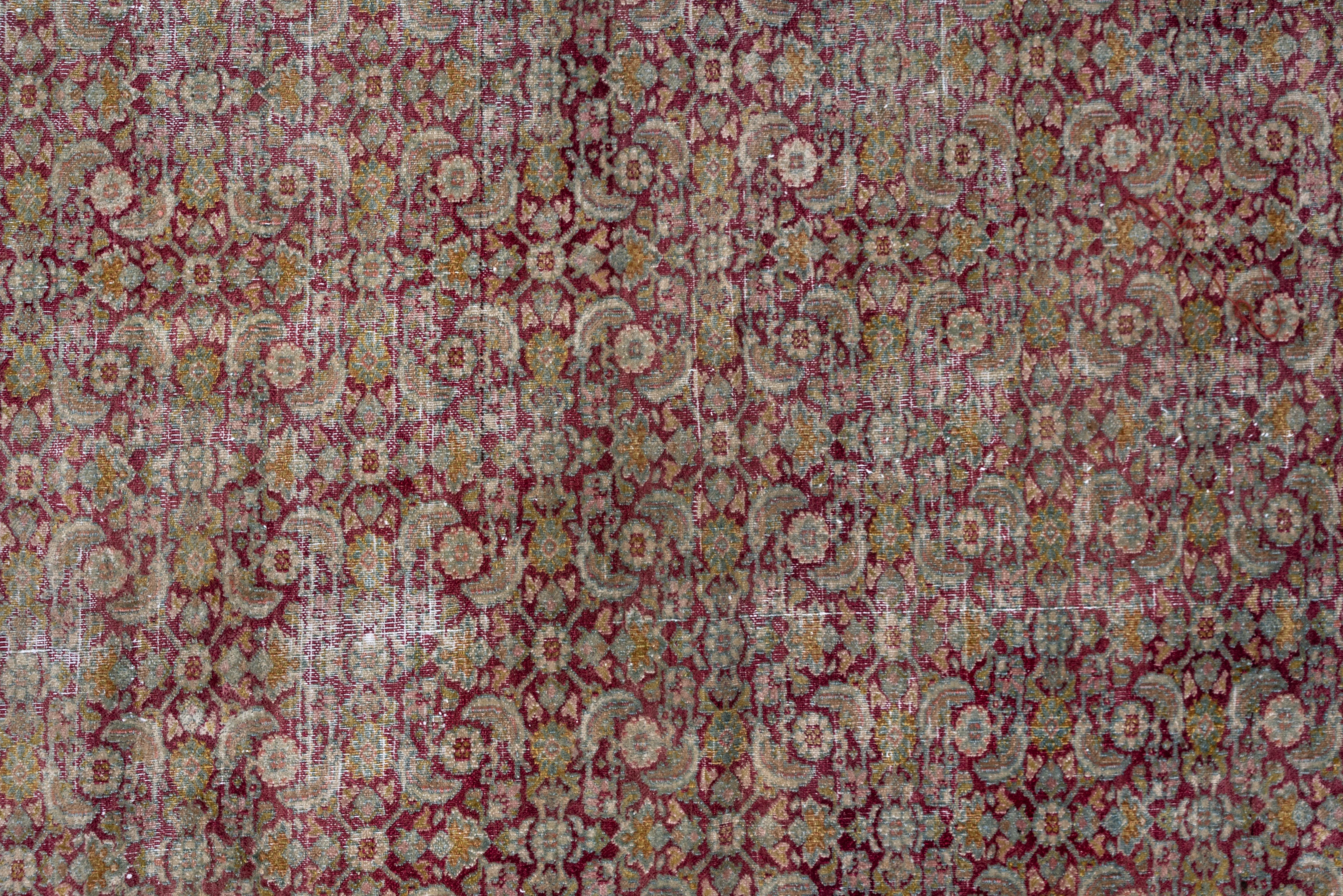 Wool Massive Antique Persian Khorassan Carpet, Wine Herati Field, Light Blue Borders For Sale