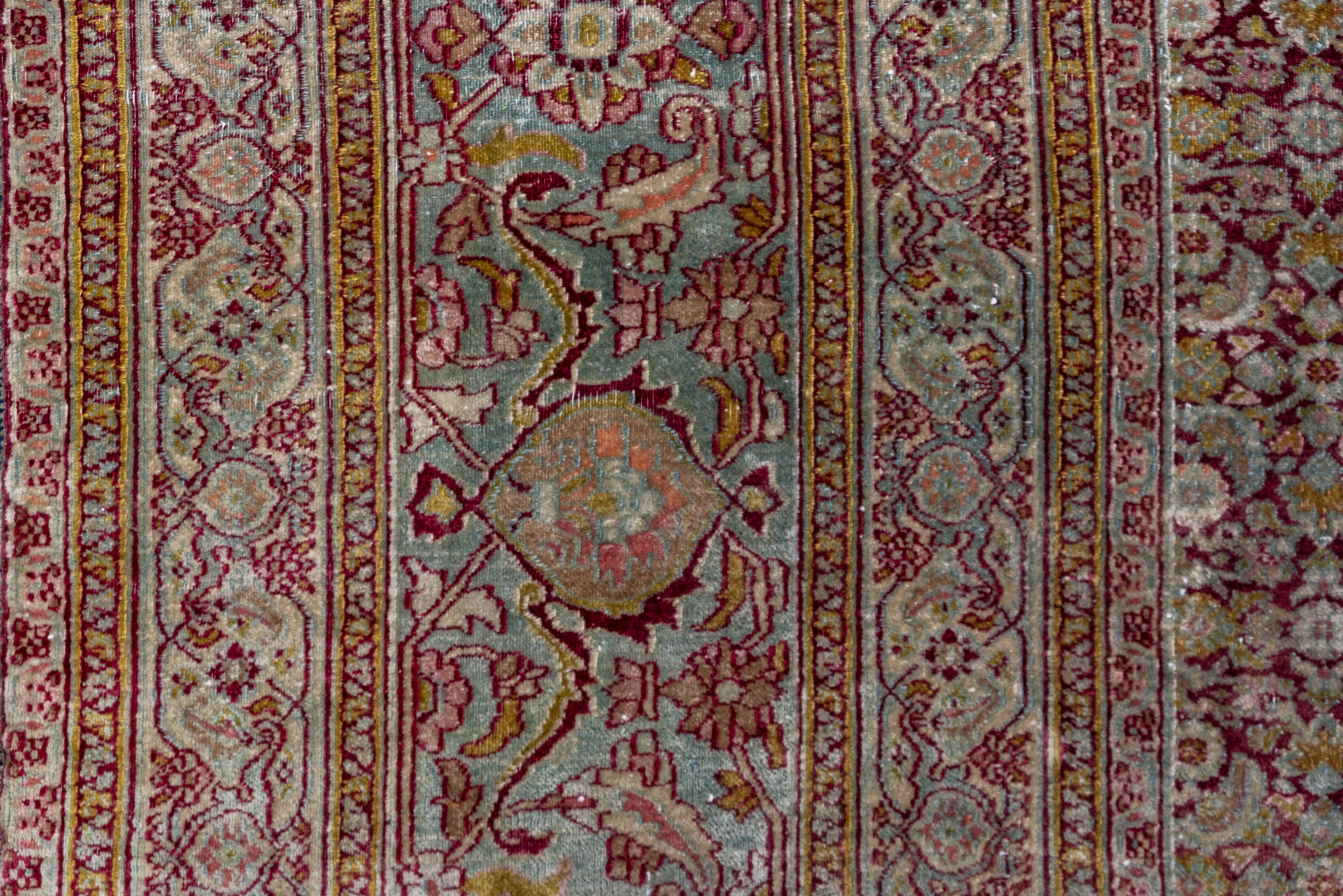 Massive Antique Persian Khorassan Carpet, Wine Herati Field, Light Blue Borders For Sale 2