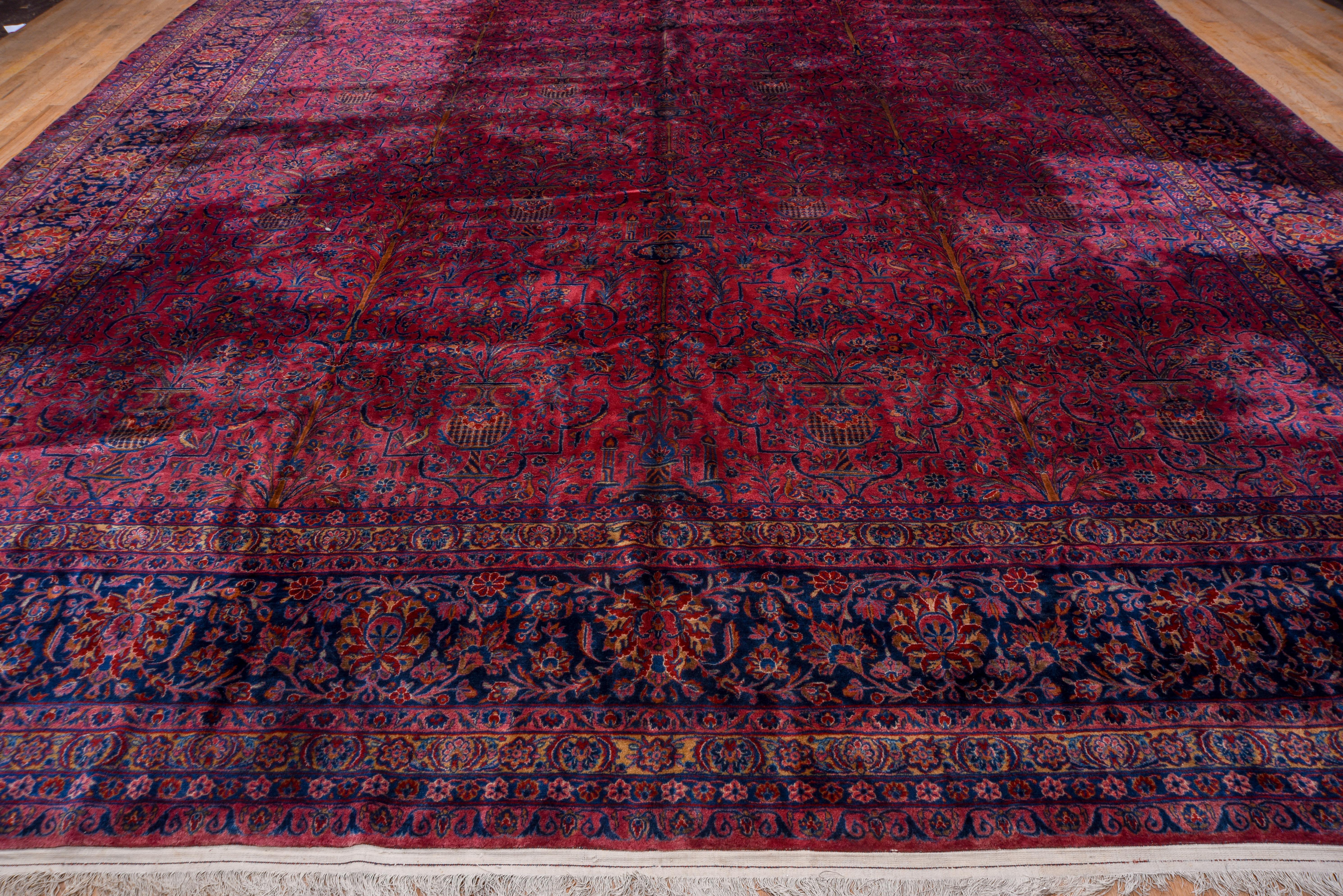Sarouk Farahan Massive Antique Persian Sarouk Carpet, Red & Purple All-Over Field, Navy Borders For Sale