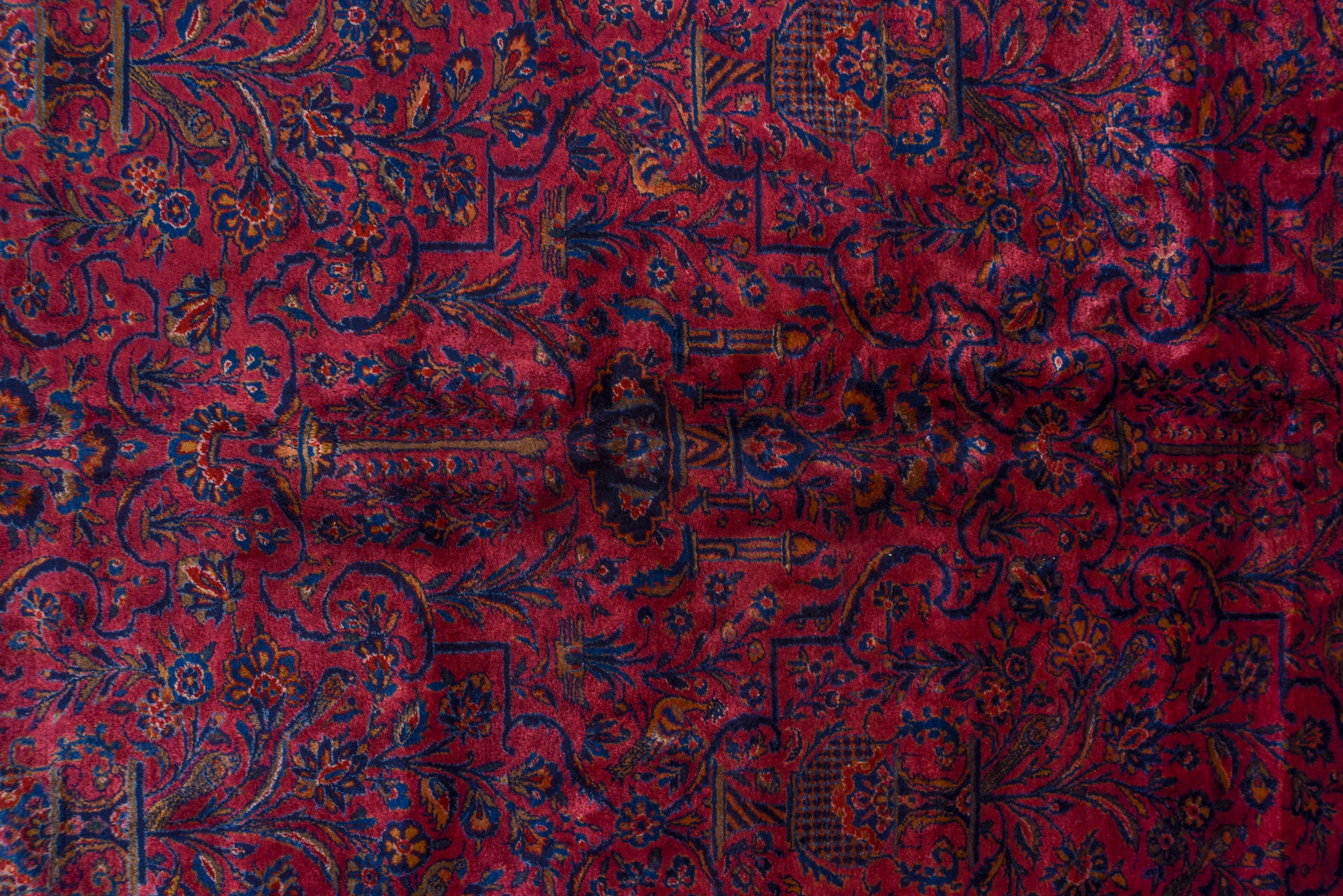 Hand-Knotted Massive Antique Persian Sarouk Carpet, Red & Purple All-Over Field, Navy Borders For Sale