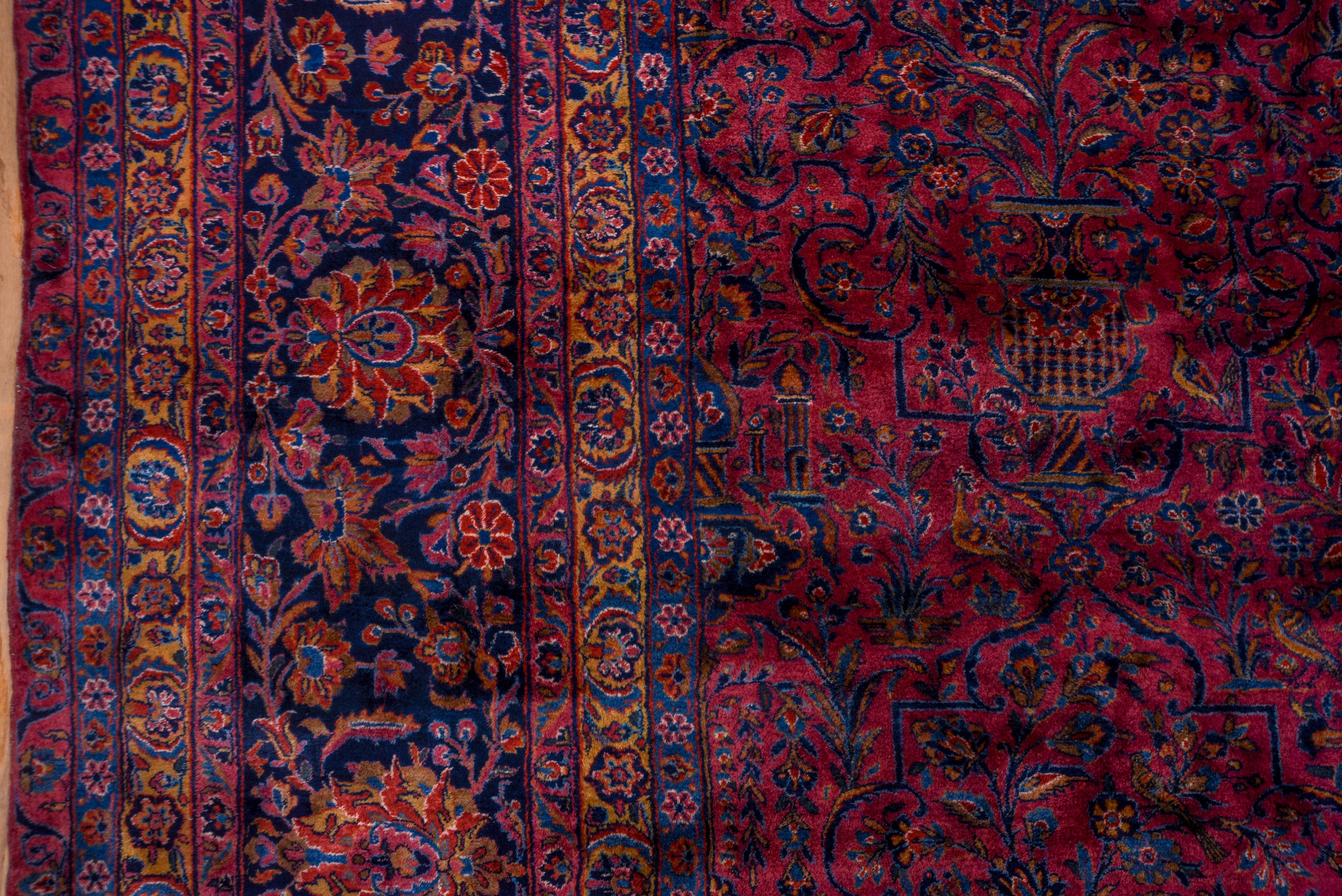 Early 20th Century Massive Antique Persian Sarouk Carpet, Red & Purple All-Over Field, Navy Borders For Sale