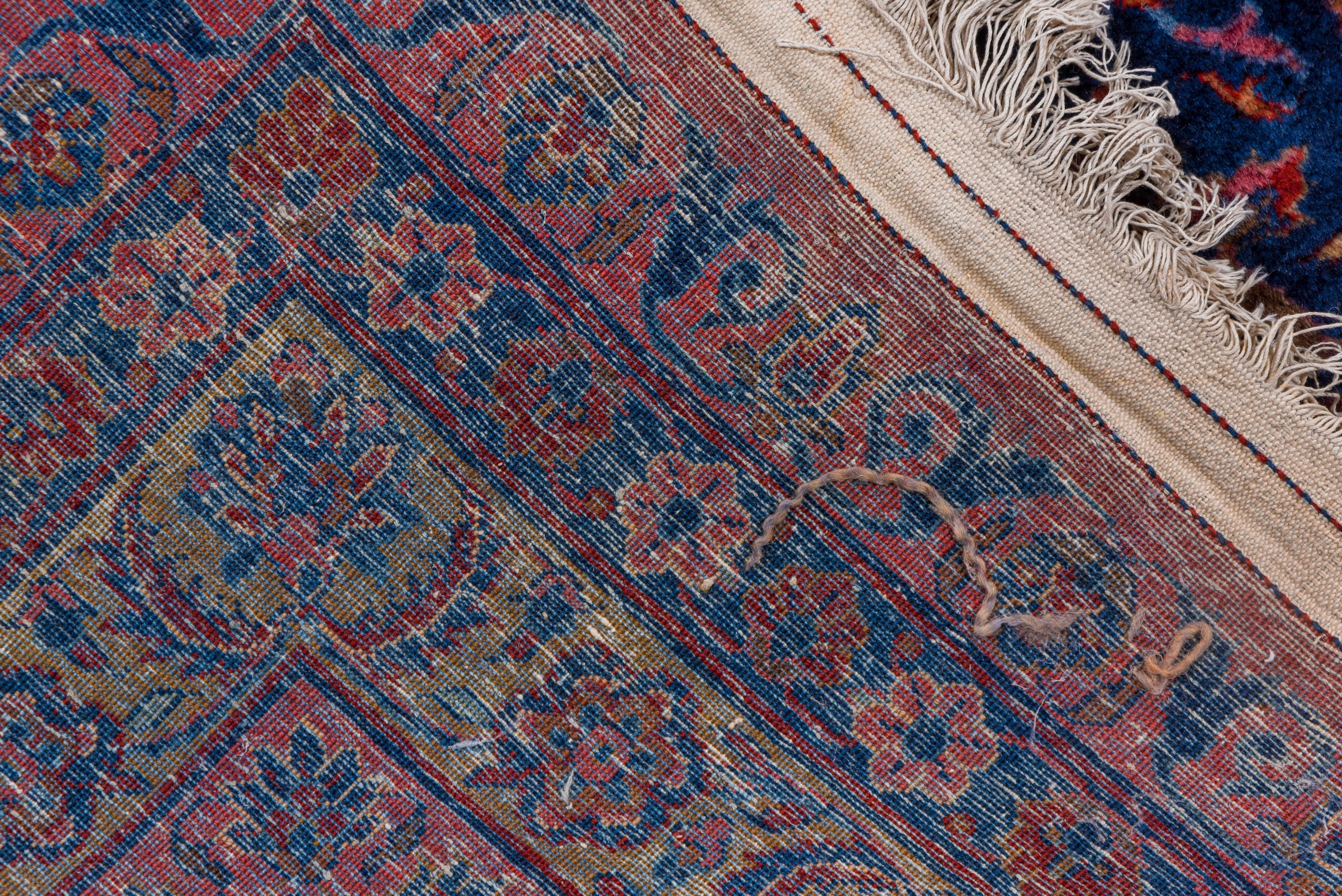 Wool Massive Antique Persian Sarouk Carpet, Red & Purple All-Over Field, Navy Borders For Sale