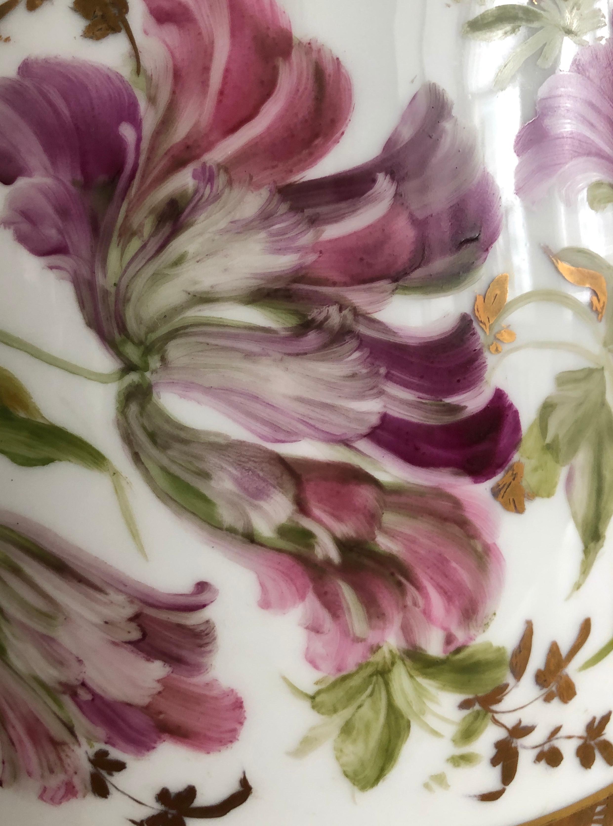 Massiver antiker Vasen-Tischlampe mit handbemalter Blumendekoration im Angebot 2