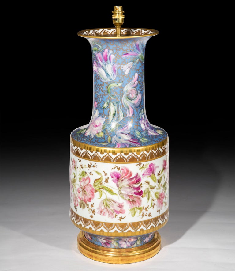 Massive Antique Porcelain Vase Table Lamp with Hand Painted Floral
