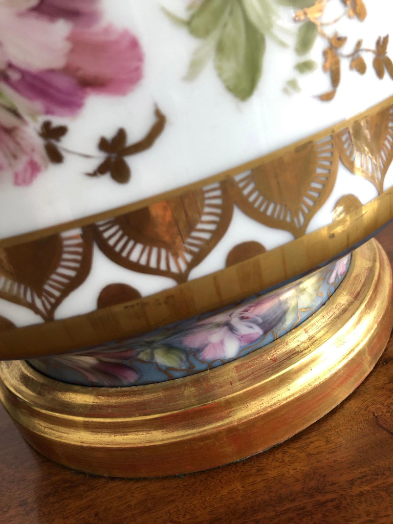 Massive Antique Porcelain Vase Table Lamp with Hand Painted Floral