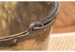 Massive Antique Swing Handled Brass And Iron Bucket