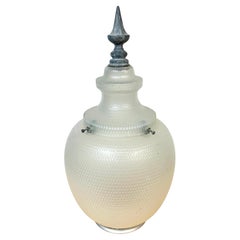 Massive Antique Textured Opaque Glass & Zinc Lantern/ Street Lamp Shade