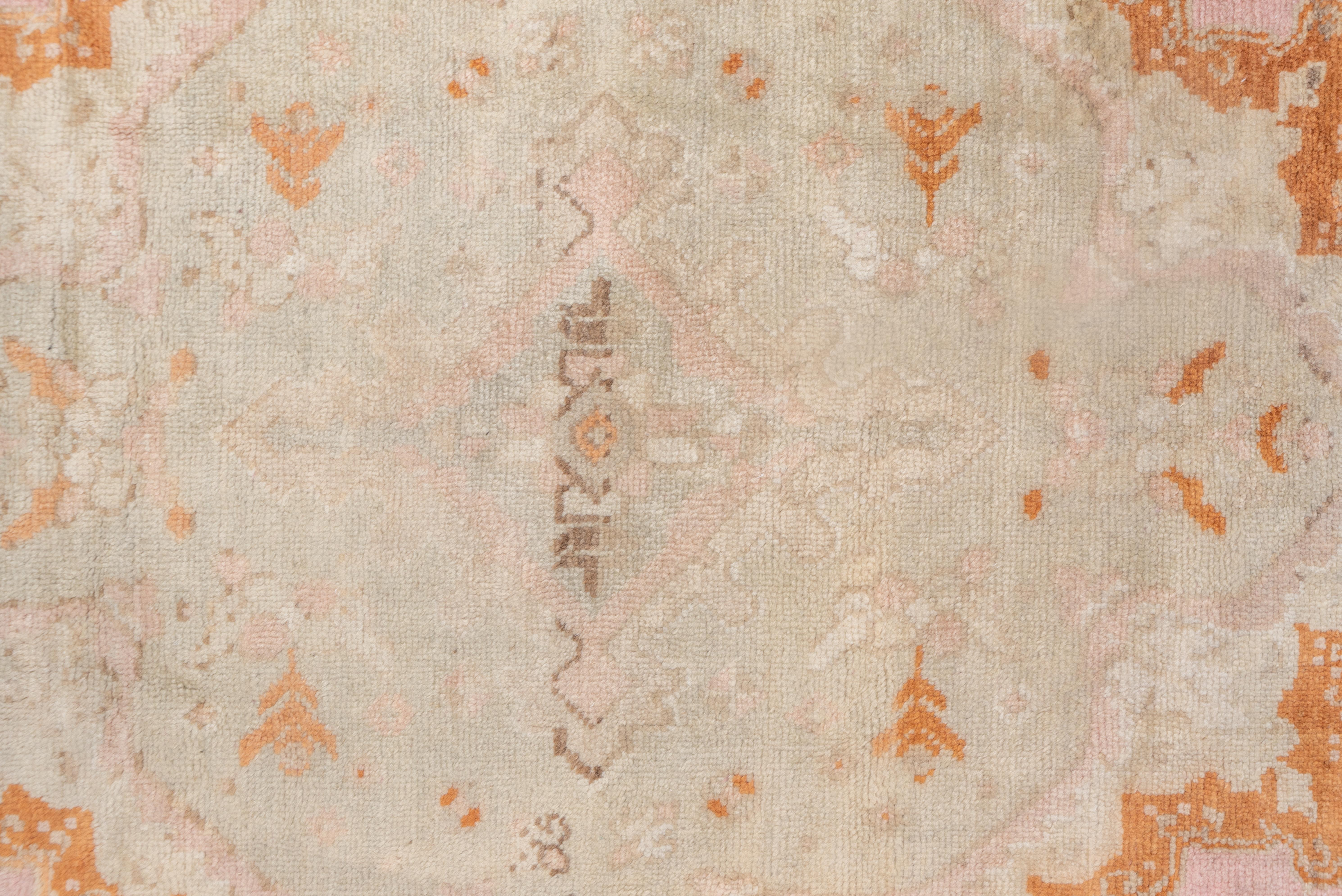 Massive Antique Turkish Oushak Mansion Carpet, Pink, Ivory & Orange Tones In Good Condition For Sale In New York, NY