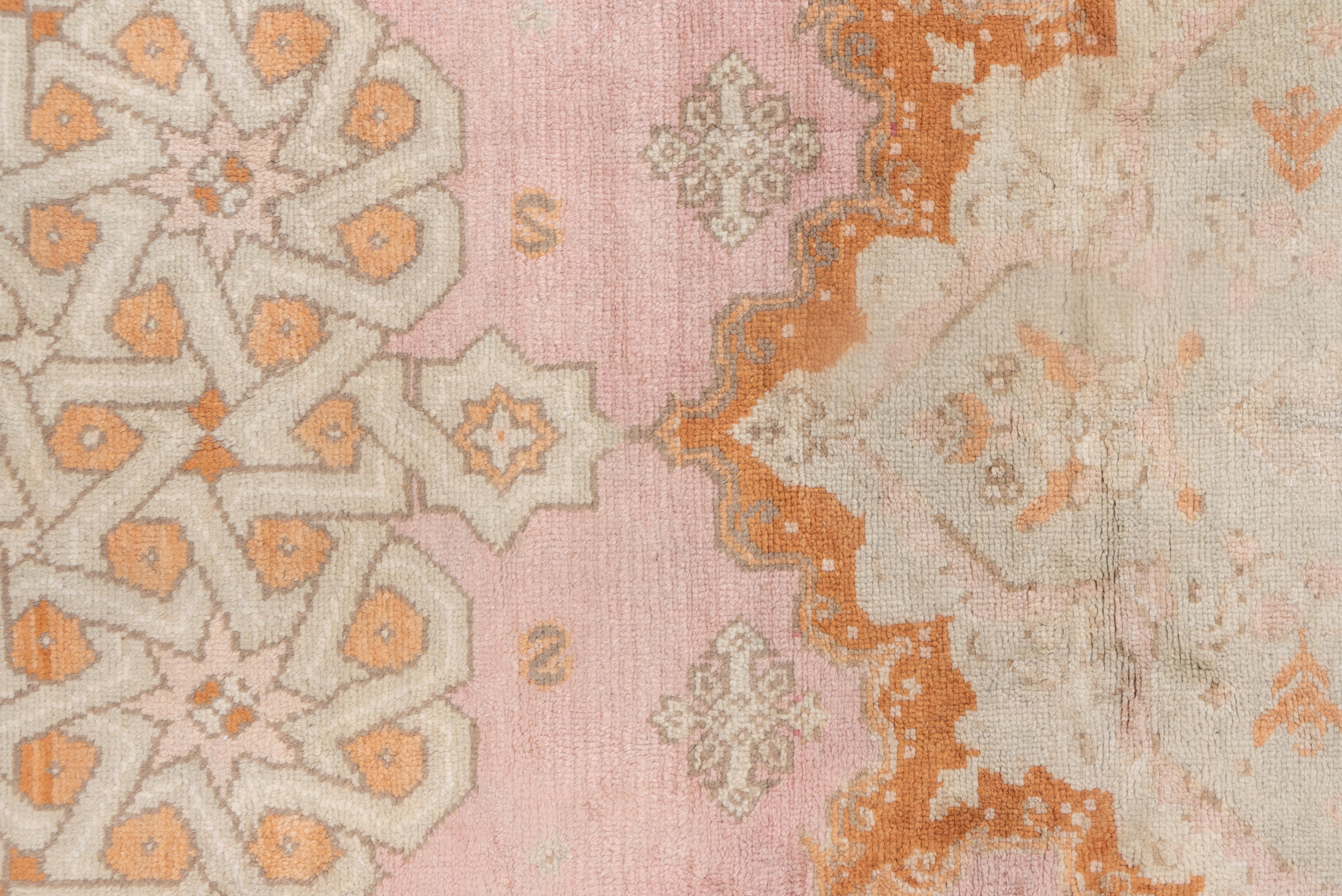 Early 20th Century Massive Antique Turkish Oushak Mansion Carpet, Pink, Ivory & Orange Tones