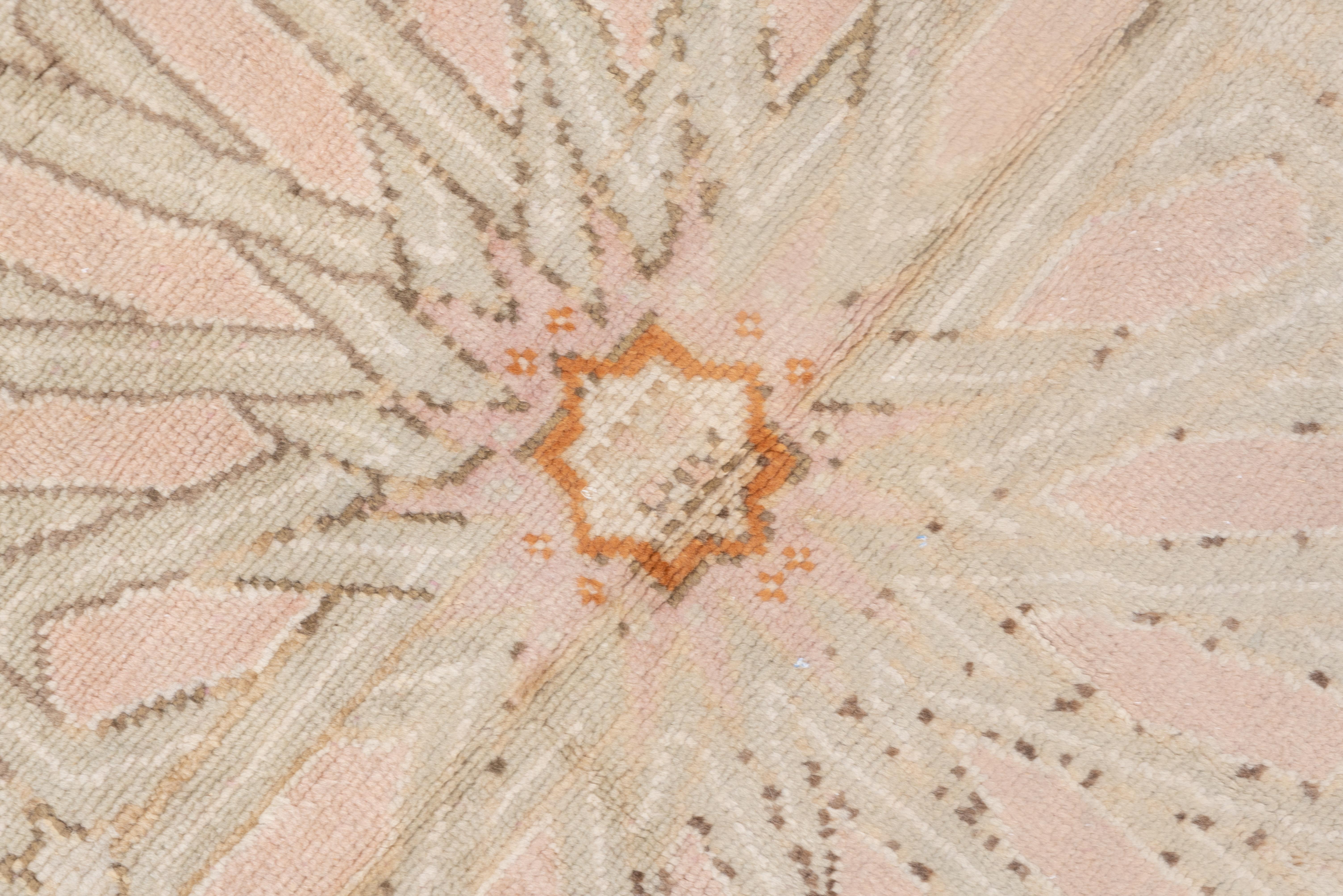 Wool Massive Antique Turkish Oushak Mansion Carpet, Pink, Ivory & Orange Tones For Sale