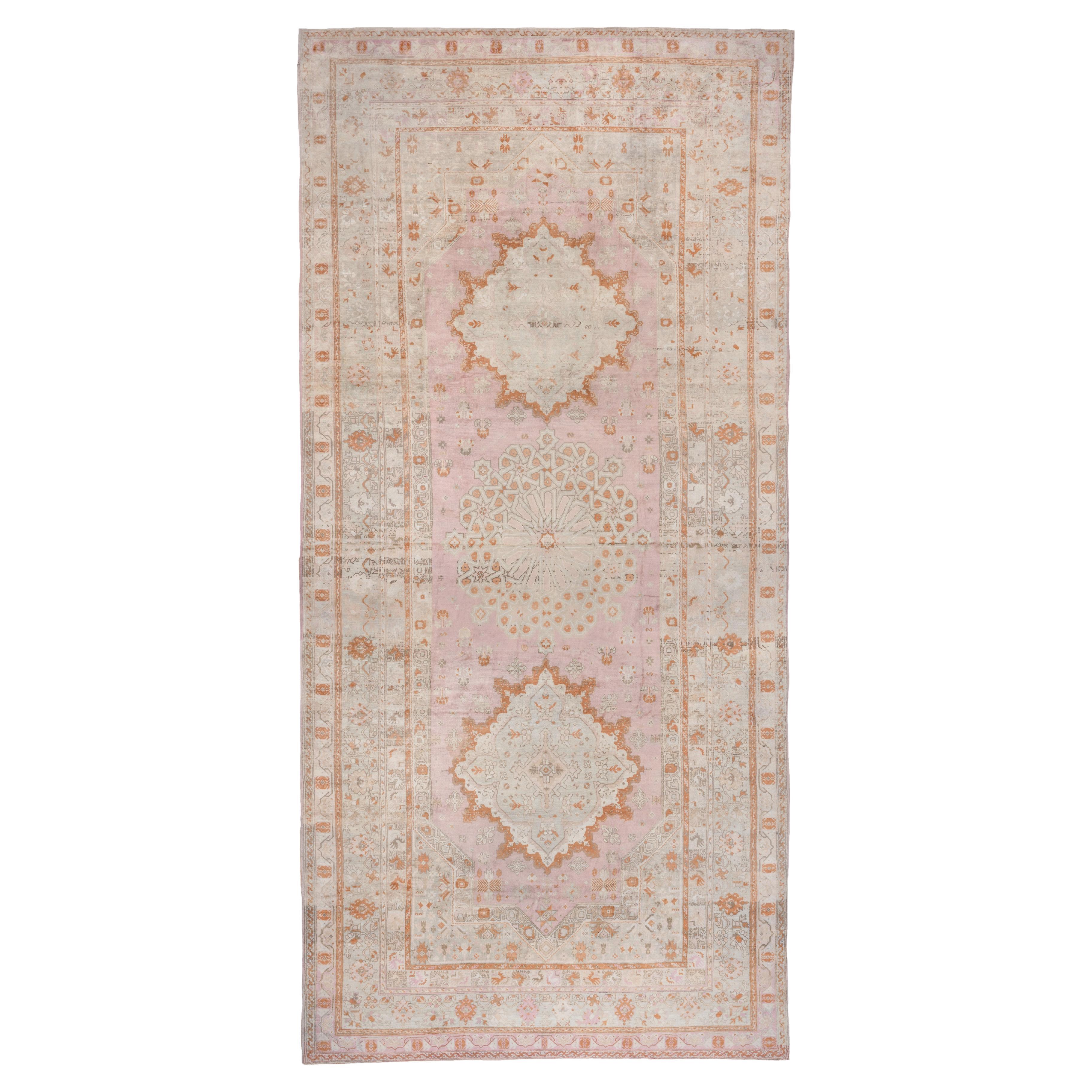 Massive Antique Turkish Oushak Mansion Carpet, Pink, Ivory & Orange Tones For Sale