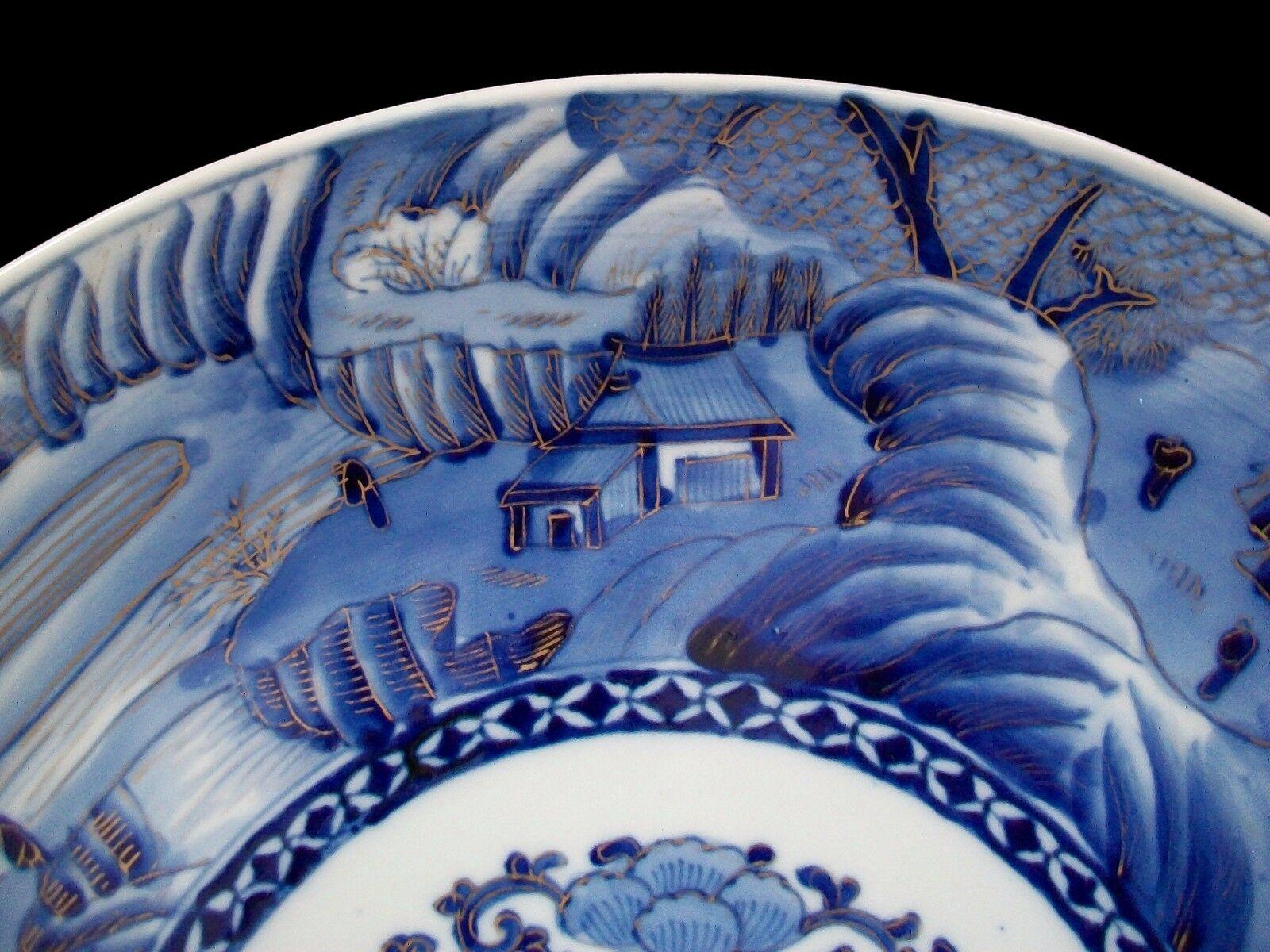 Massive Arita Blue & White Charger - Hand Painted/Gilded - Japan - 20th Century For Sale 1