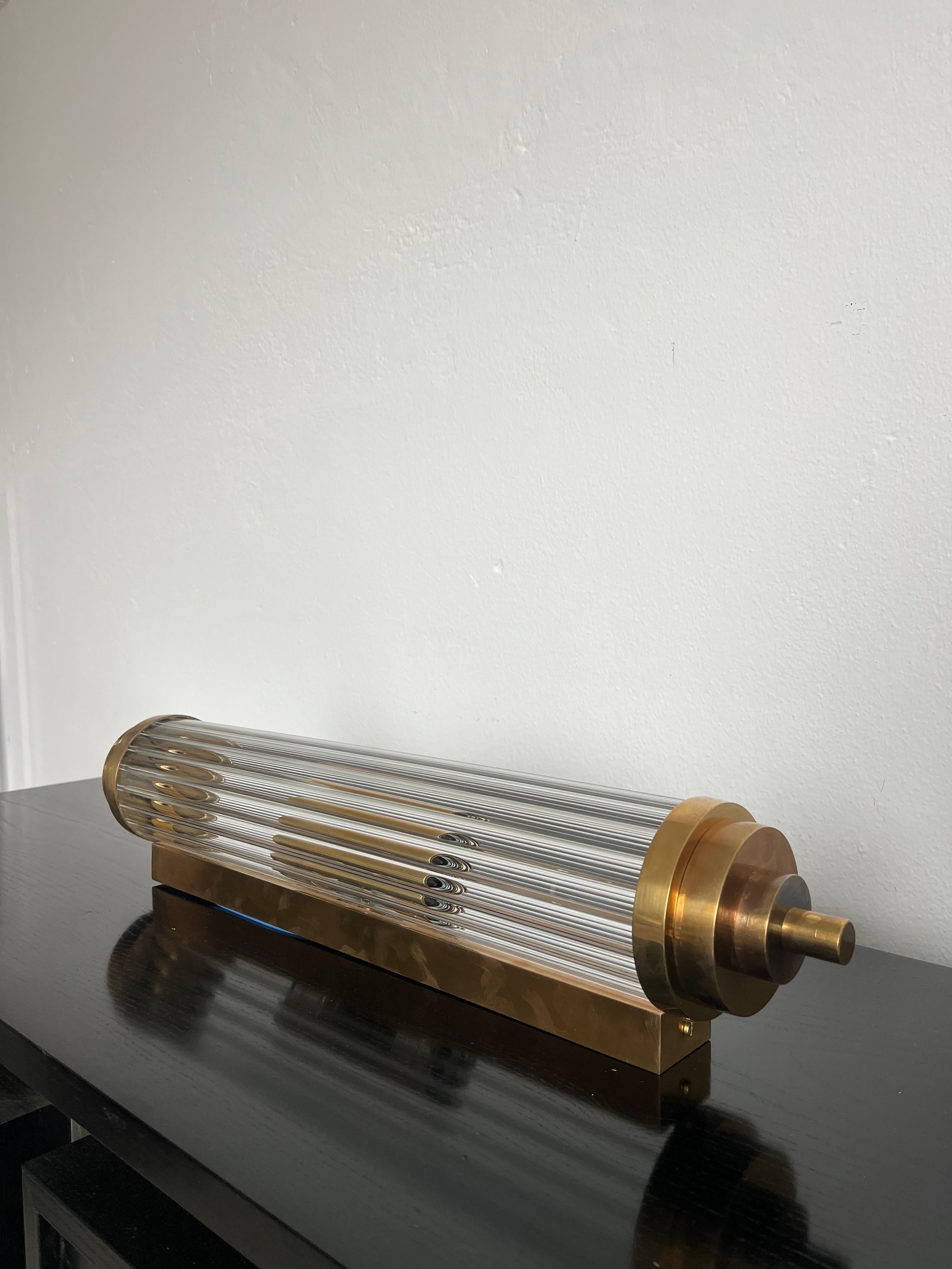 Massive Art Deco Wall Lamp Applique in Brass and Glass , decorative Wall Sconce For Sale 8