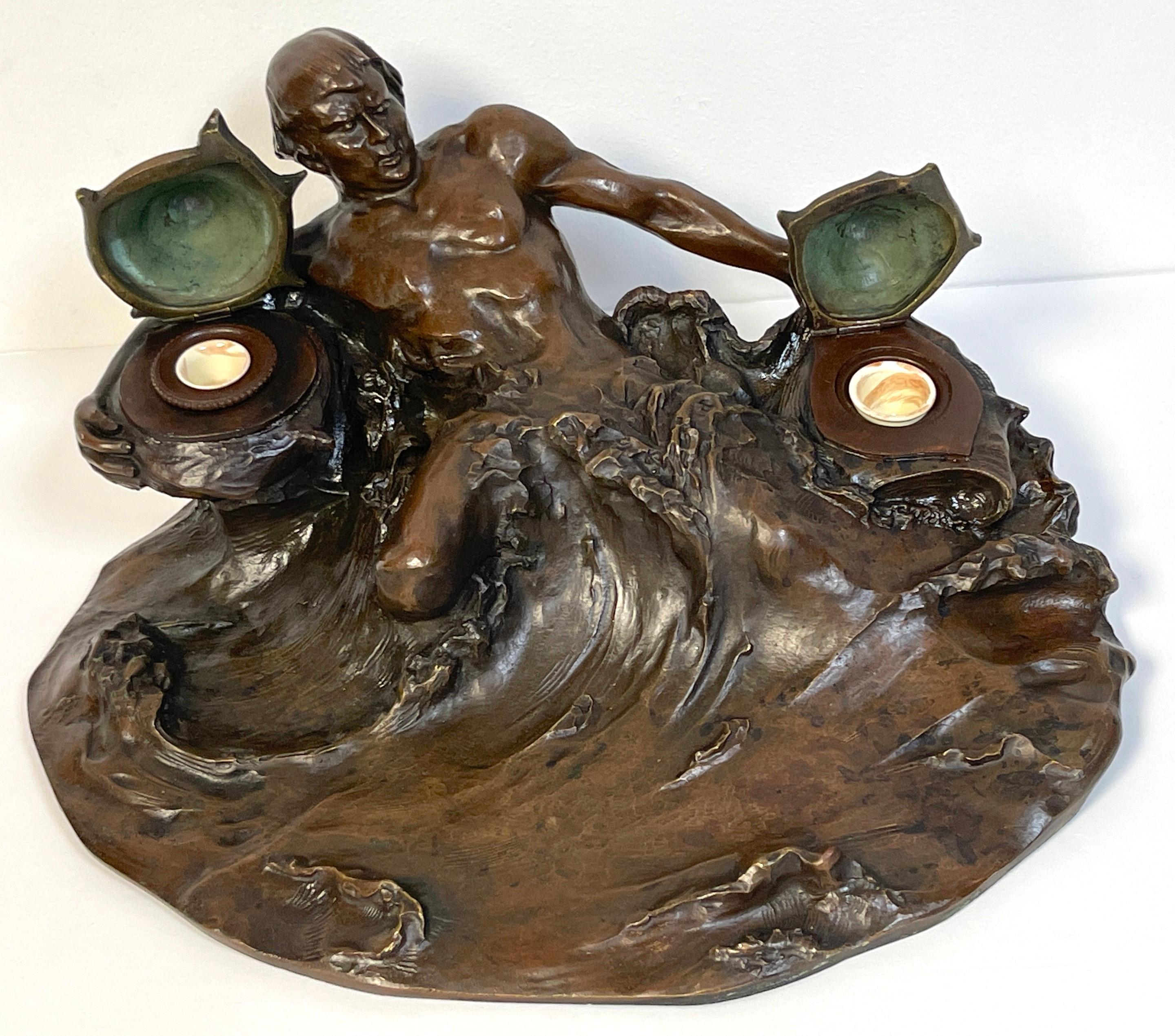 Massive Art Nouveau Bronze Poseidon Inkwell, by Hans Müller For Sale 6