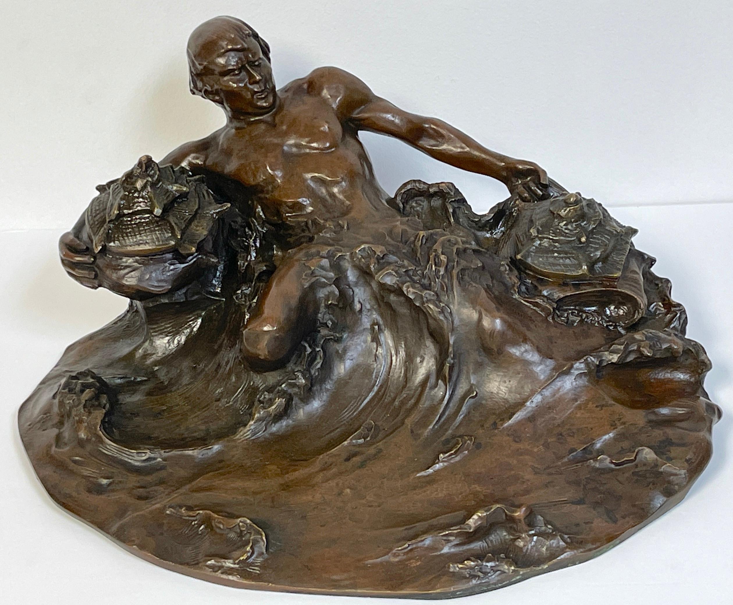 Massive Art Nouveau Bronze Poseidon Inkwell, by Hans Müller
Austrian, circa 1900.

Behold the Art Nouveau Bronze Poseidon Inkwell, a masterpiece attributed to the skilled hands of Hans Müller, the Austrian sculptor renowned for his exceptional works