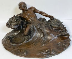 Massive Art Nouveau Bronze Poseidon Inkwell, by Hans Müller