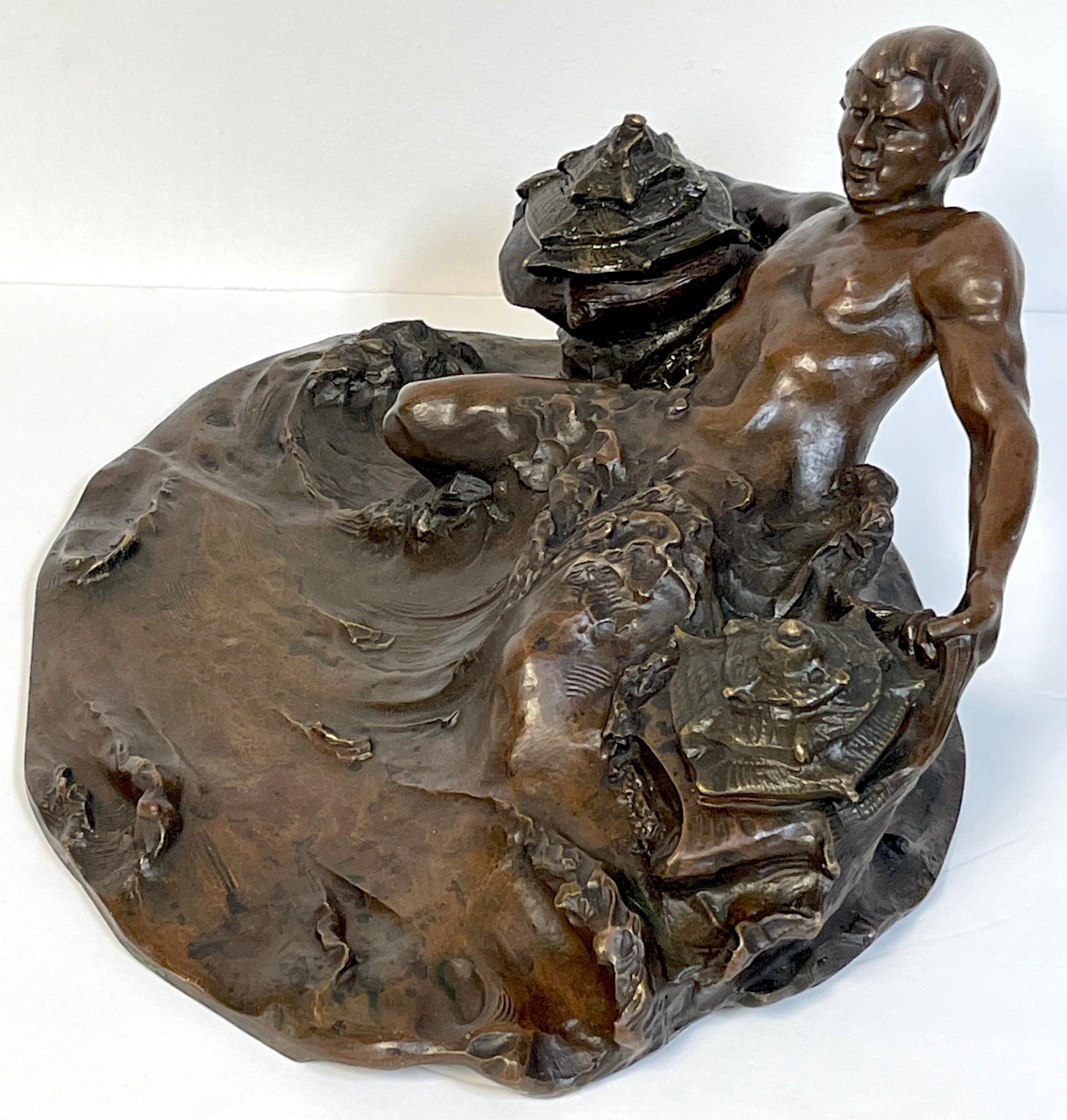 Massive Art Nouveau Bronze Poseidon Inkwell, by Hans Müller In Good Condition For Sale In West Palm Beach, FL