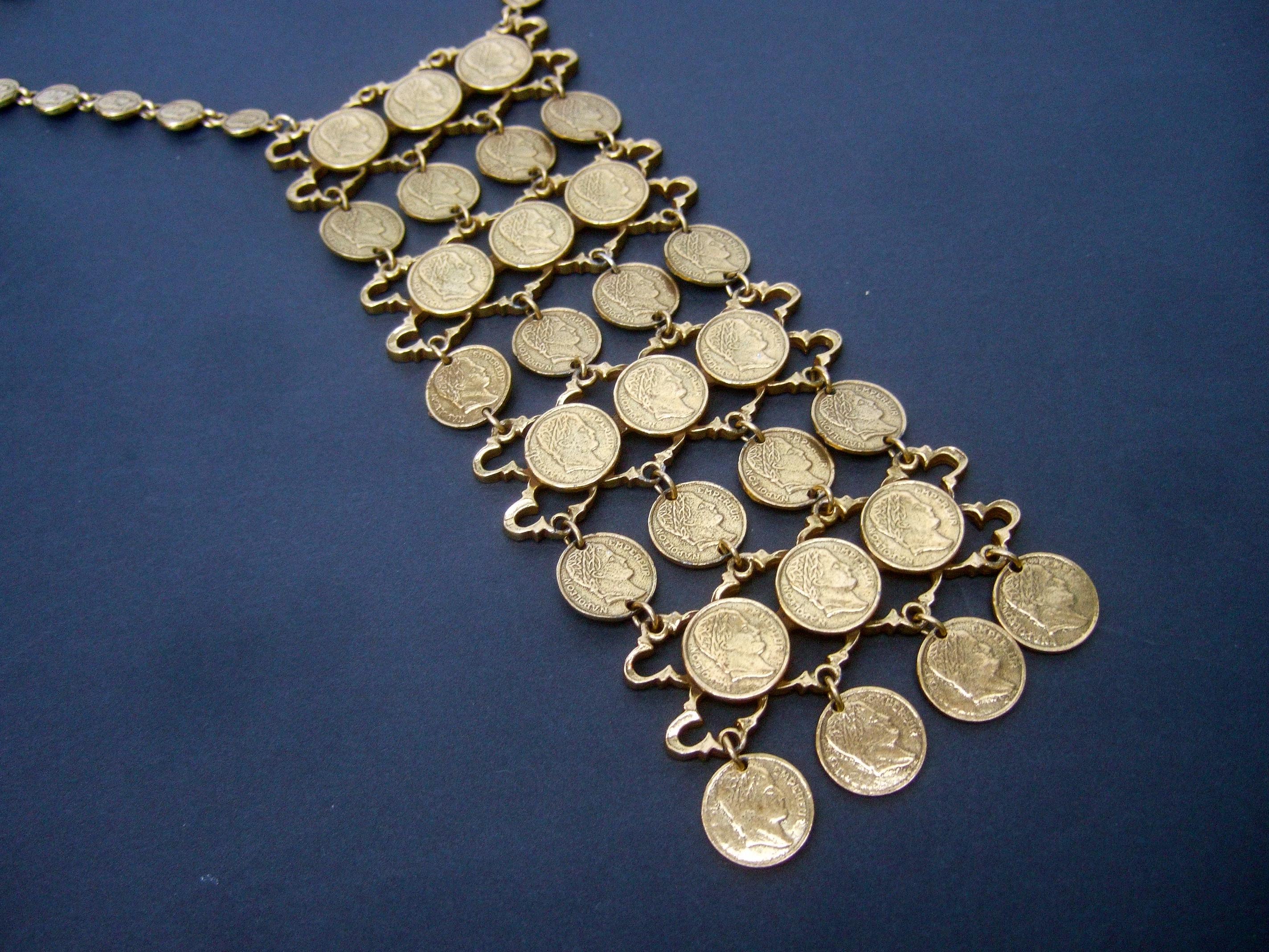 Massive Articulated Gilt Metal Coin Bib Necklace circa 1970s For Sale 4
