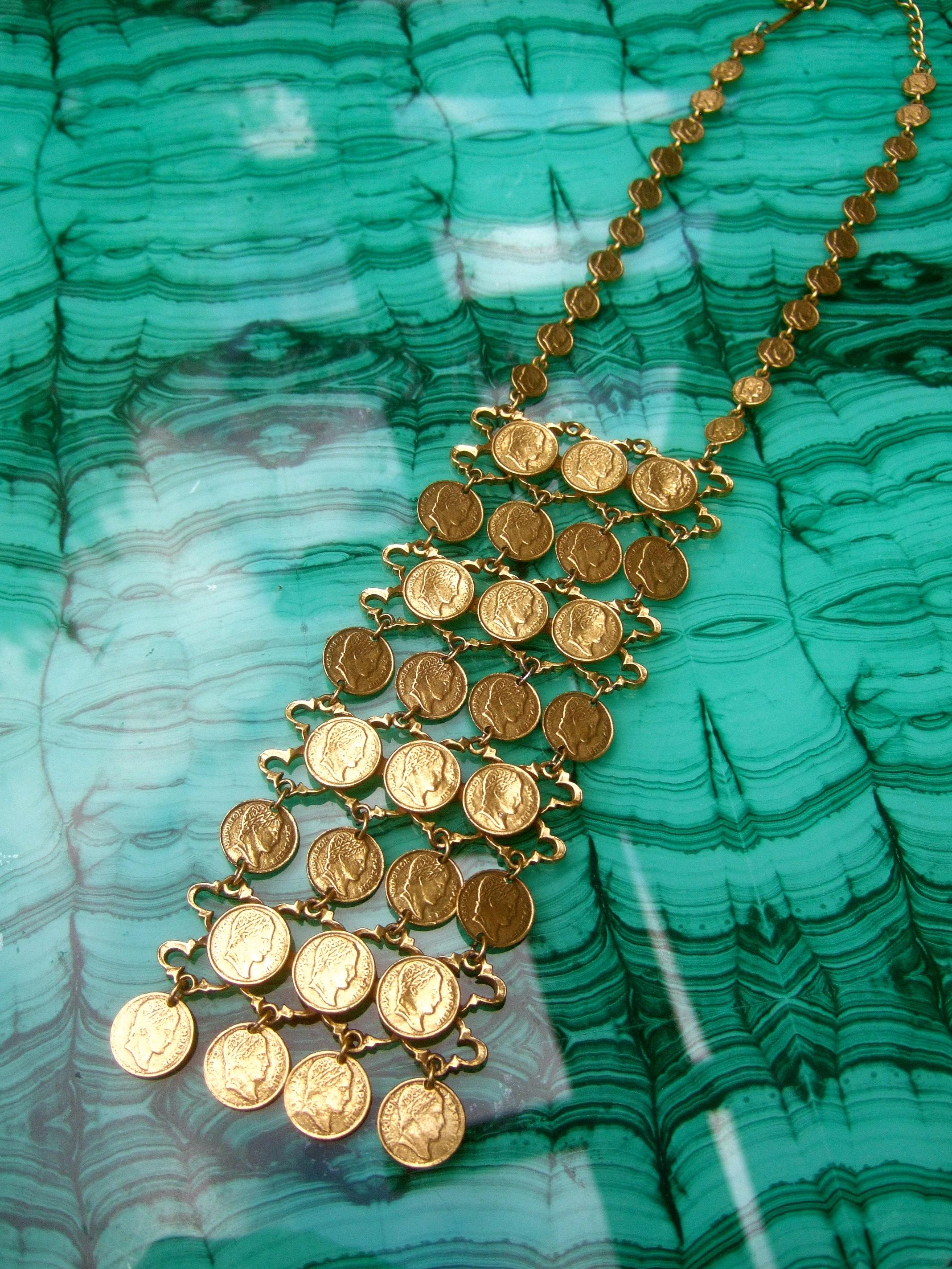 Massive Articulated Gilt Metal Coin Bib Necklace circa 1970s For Sale 7