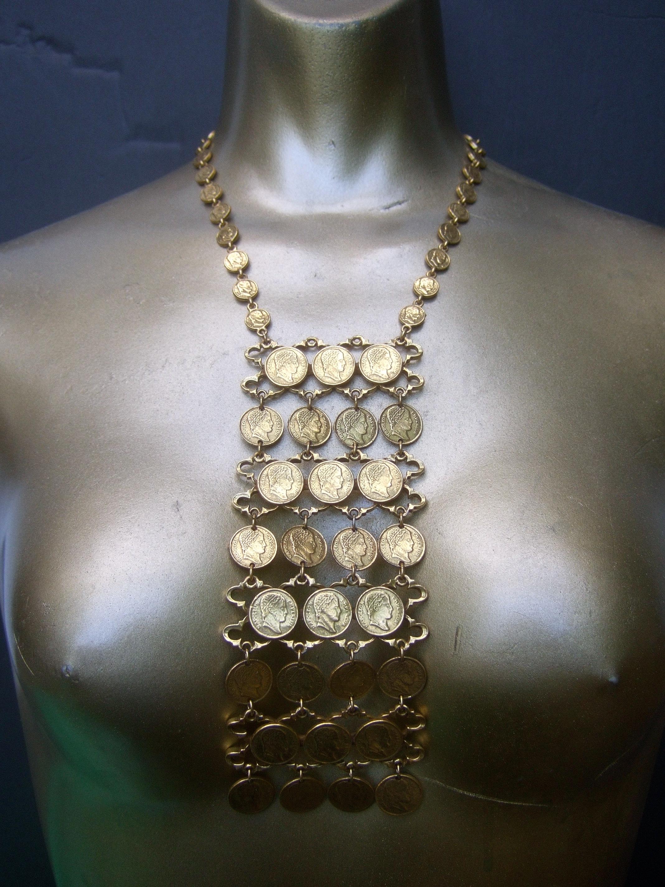 Massive Articulated Gilt Metal Coin Bib Necklace circa 1970s For Sale 10