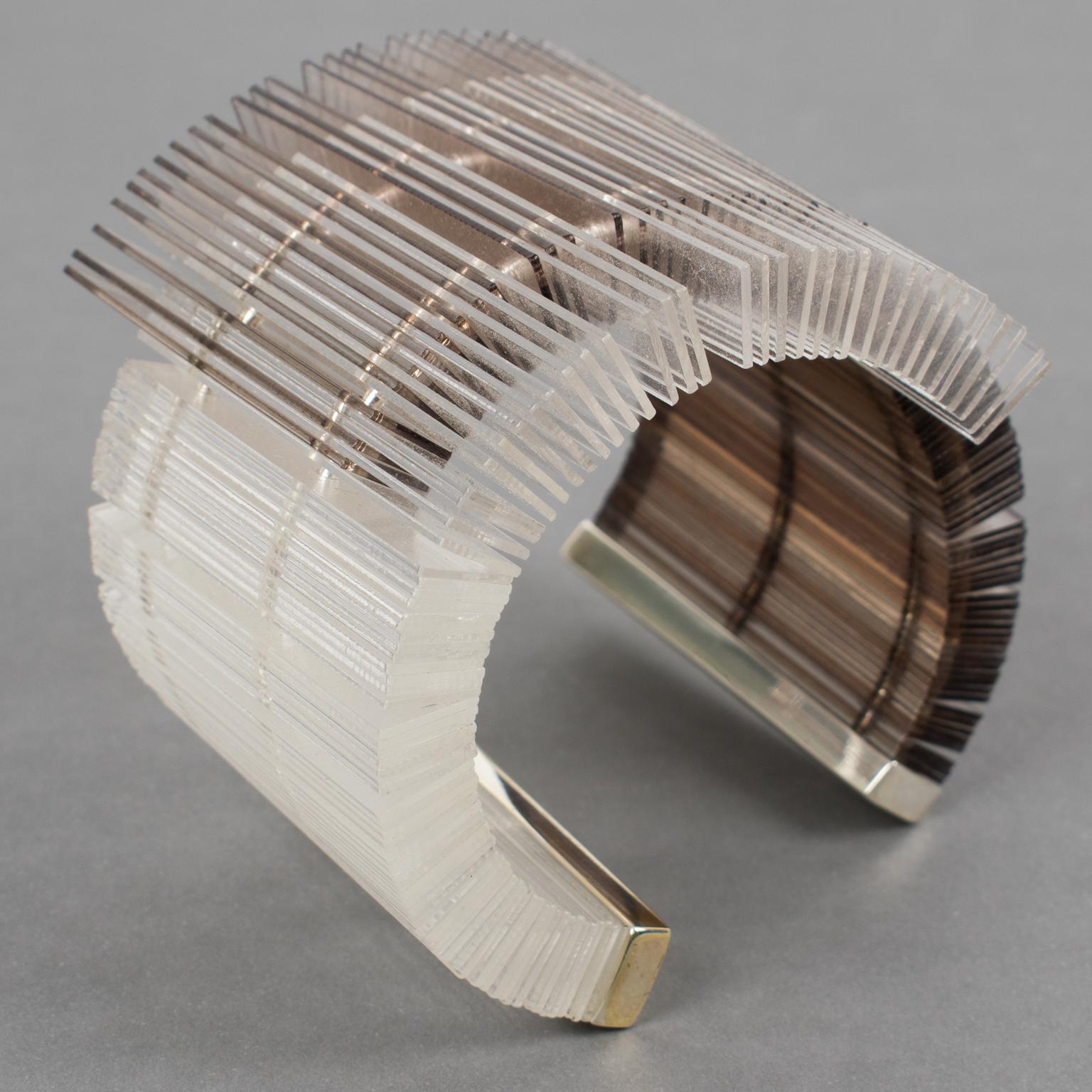 Massive Sculptural Asymmetric Plexiglass Lucite Cuff Bangle Bracelet For Sale 5