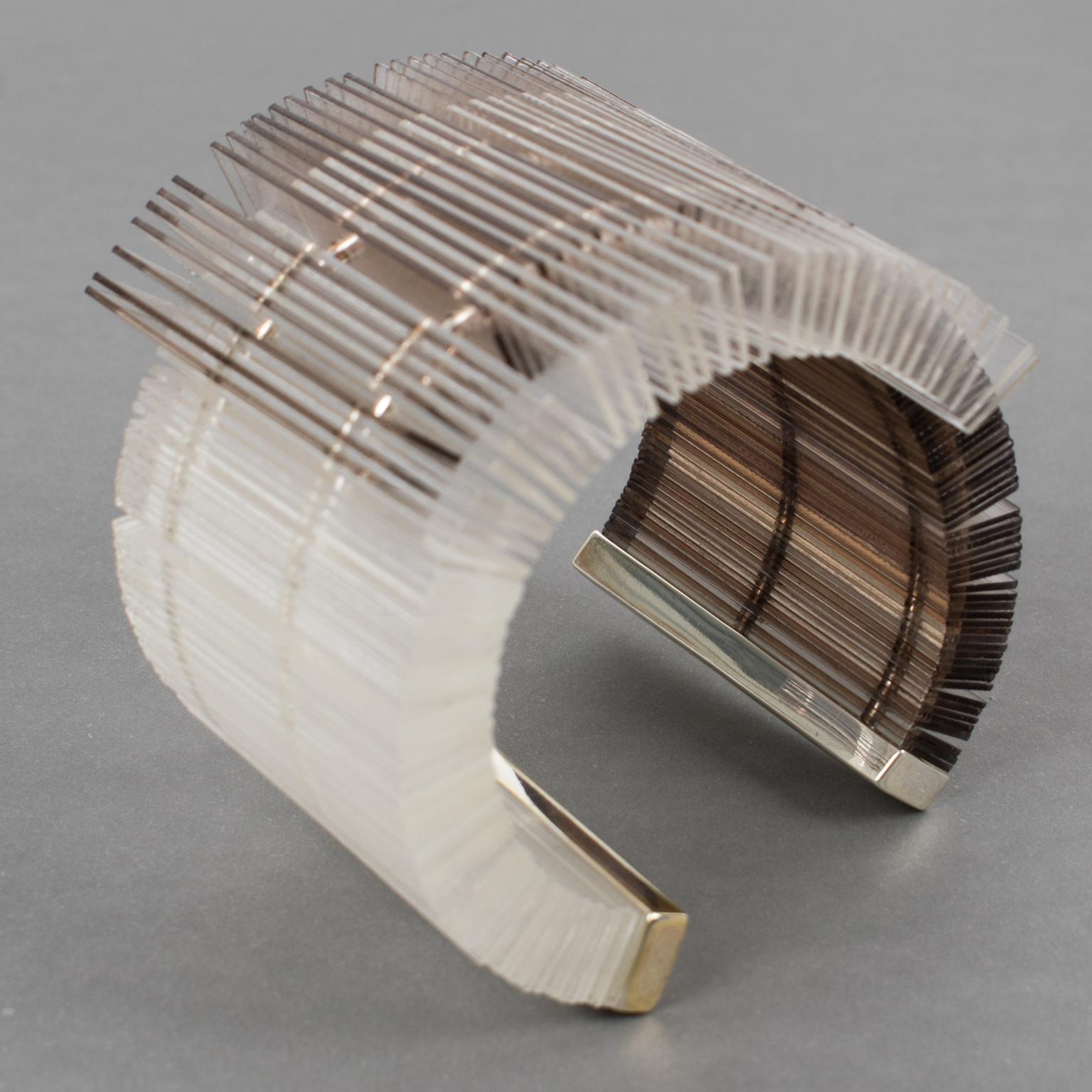 Massive Sculptural Asymmetric Plexiglass Lucite Cuff Bangle Bracelet For Sale 8