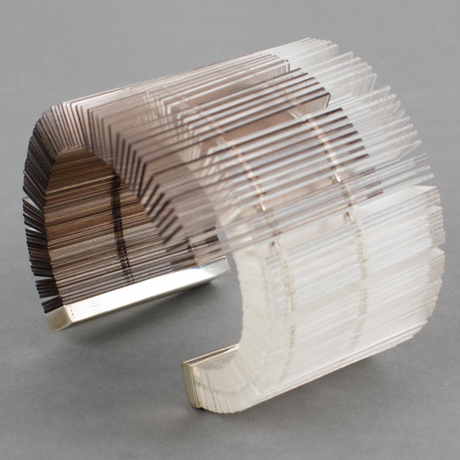 Massive Sculptural Asymmetric Plexiglass Lucite Cuff Bangle Bracelet For Sale 11