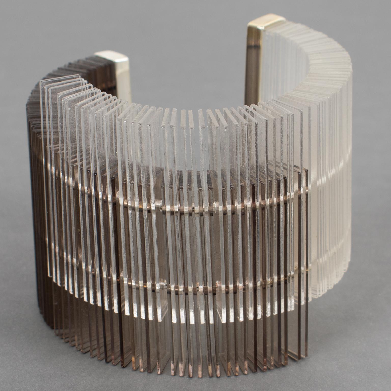 Massive Sculptural Asymmetric Plexiglass Lucite Cuff Bangle Bracelet For Sale 12