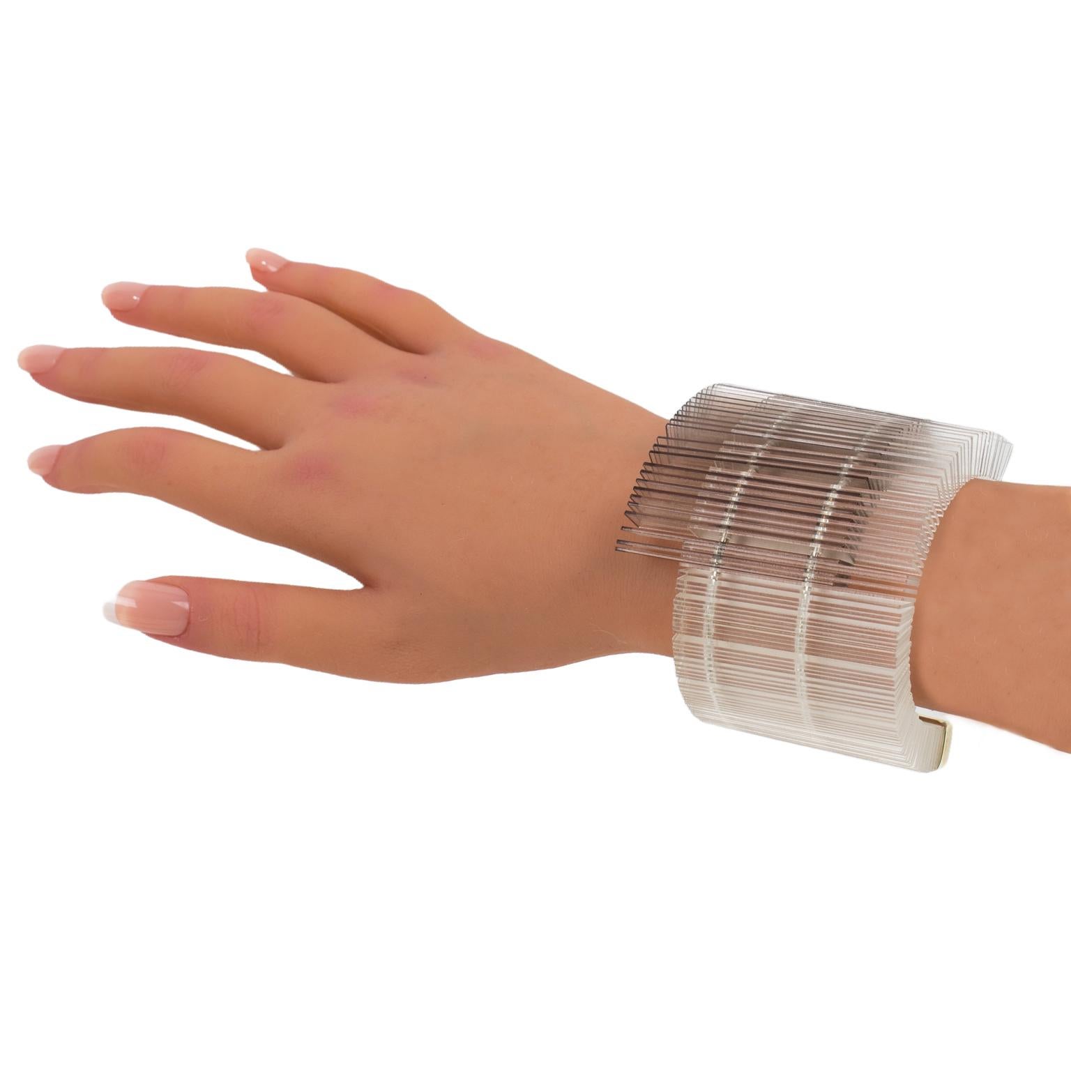 Massive Sculptural Asymmetric Plexiglass Lucite Cuff Bangle Bracelet For Sale 13