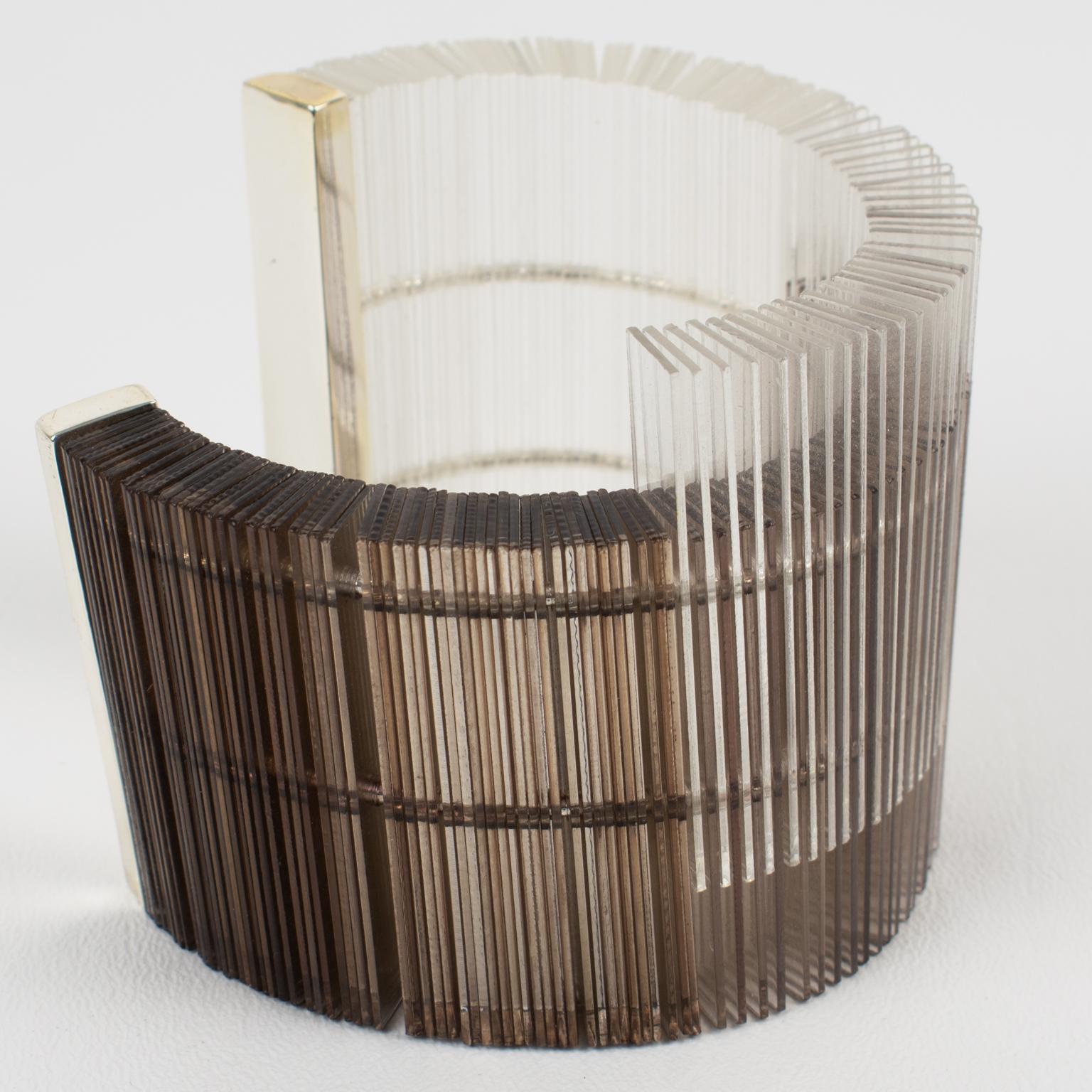 Modernist Massive Sculptural Asymmetric Plexiglass Lucite Cuff Bangle Bracelet For Sale